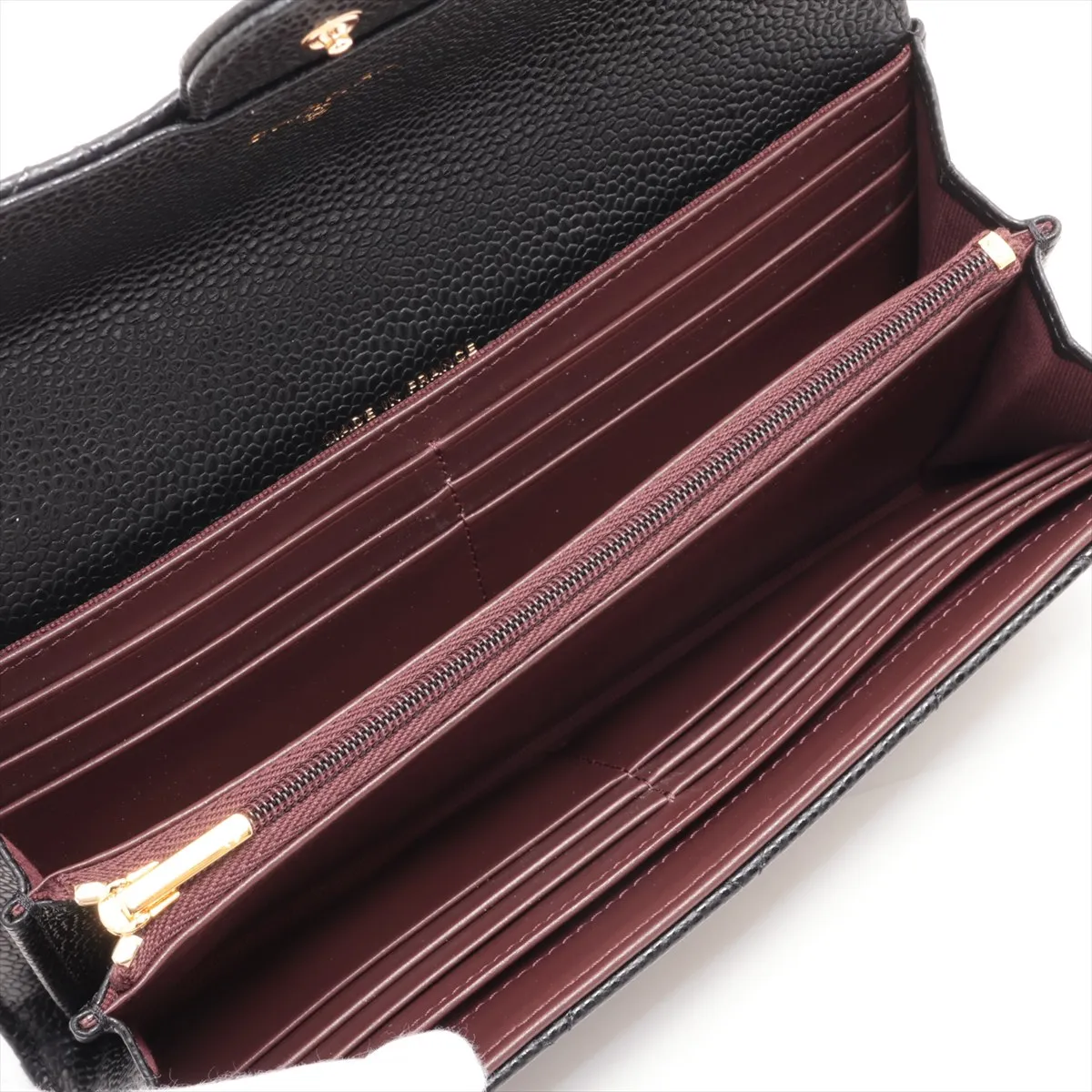 Matelasse Caviar Skin Long Wallet Black Gold Hardware CA8T6E49 — view 4