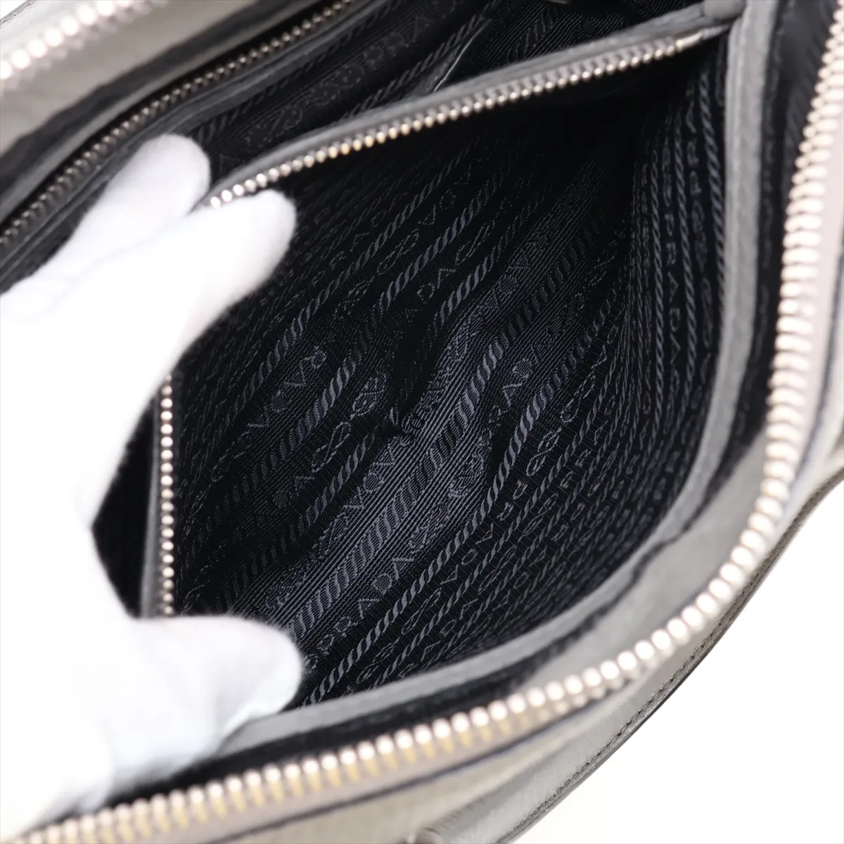Vitello Daino Leather 2-Way Handbag, Gray — view 11