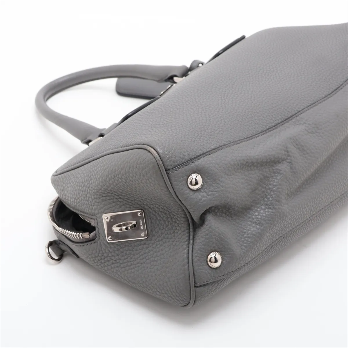 Vitello Daino Leather 2-Way Handbag, Gray — view 4