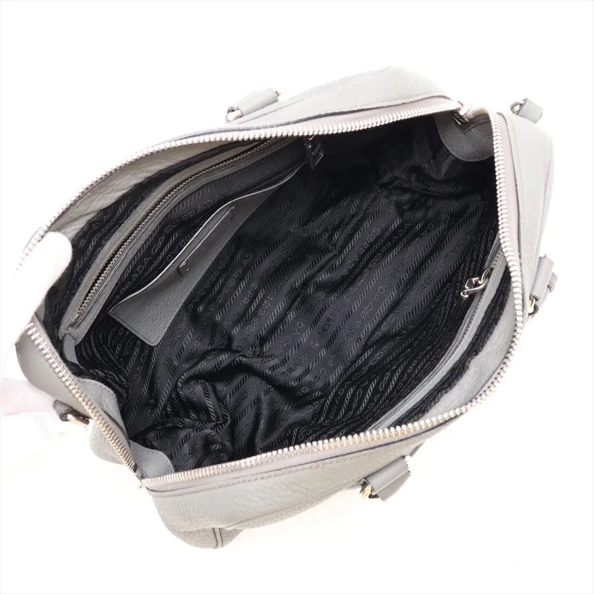 Vitello Daino Leather 2-Way Handbag, Gray — view 8