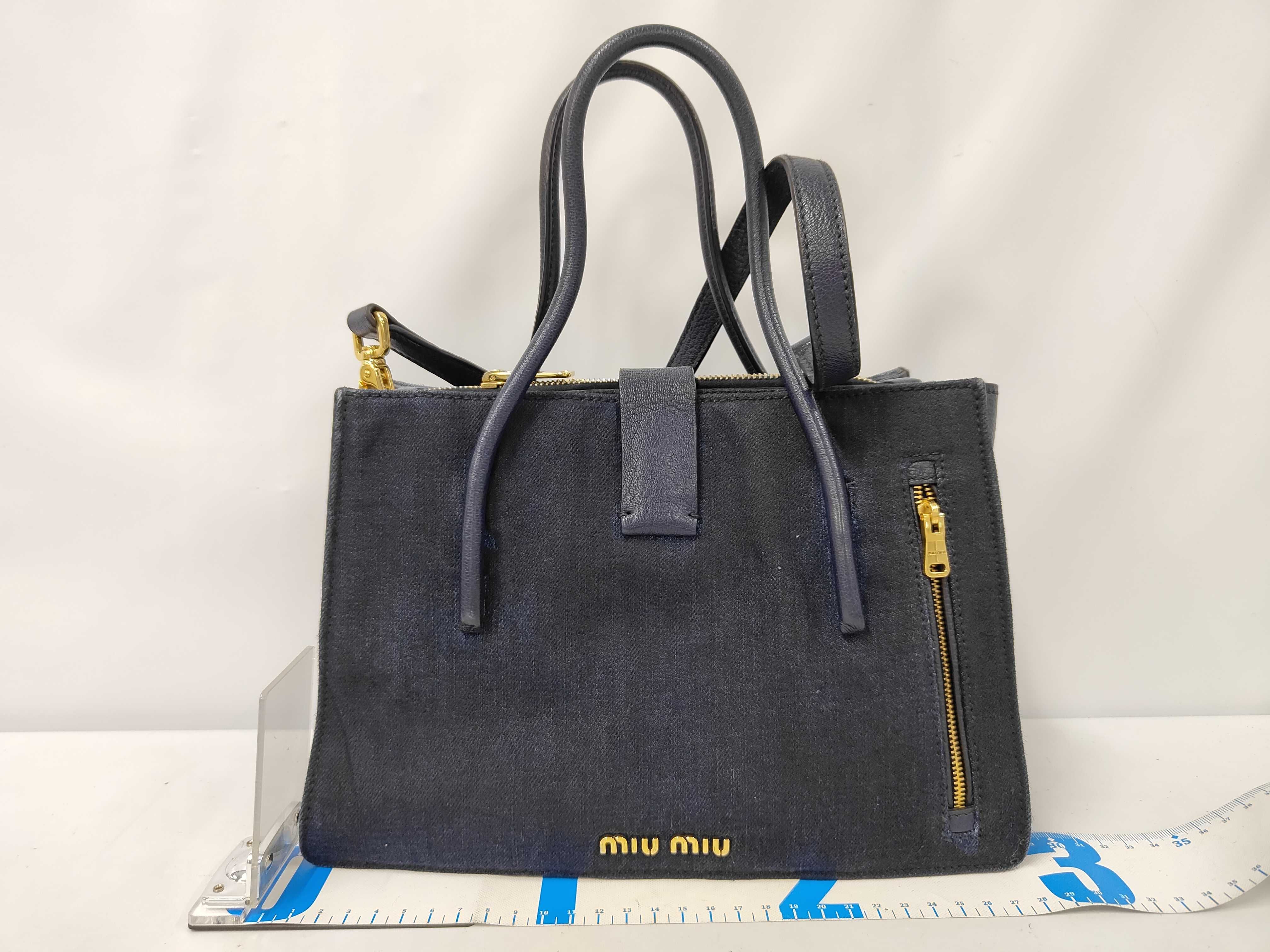 5BA104 Madras 2-way Shoulder Bag Leather Denim Blue Black Shoulder Bag — view 2