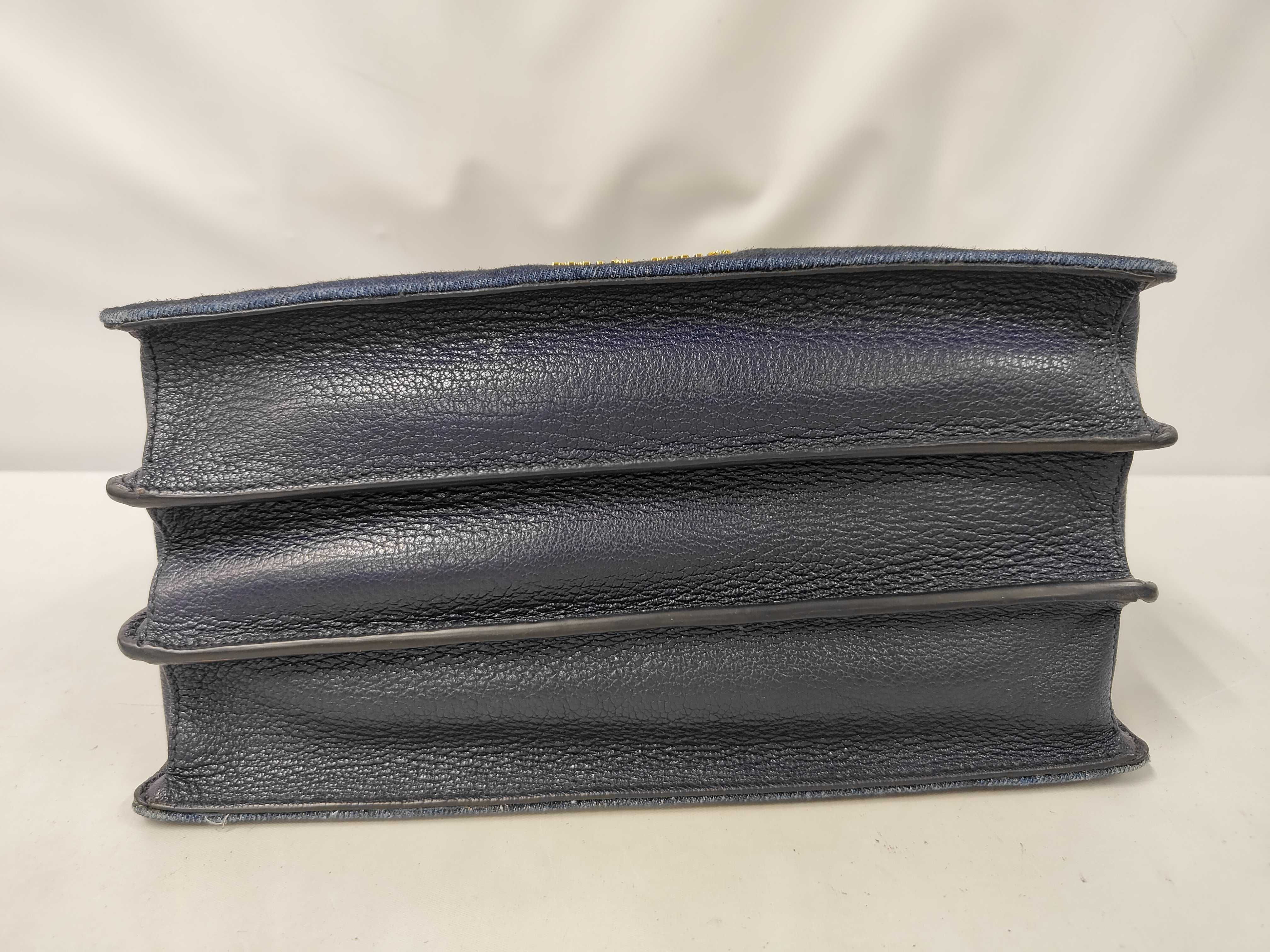 5BA104 Madras 2-way Shoulder Bag Leather Denim Blue Black Shoulder Bag — view 3