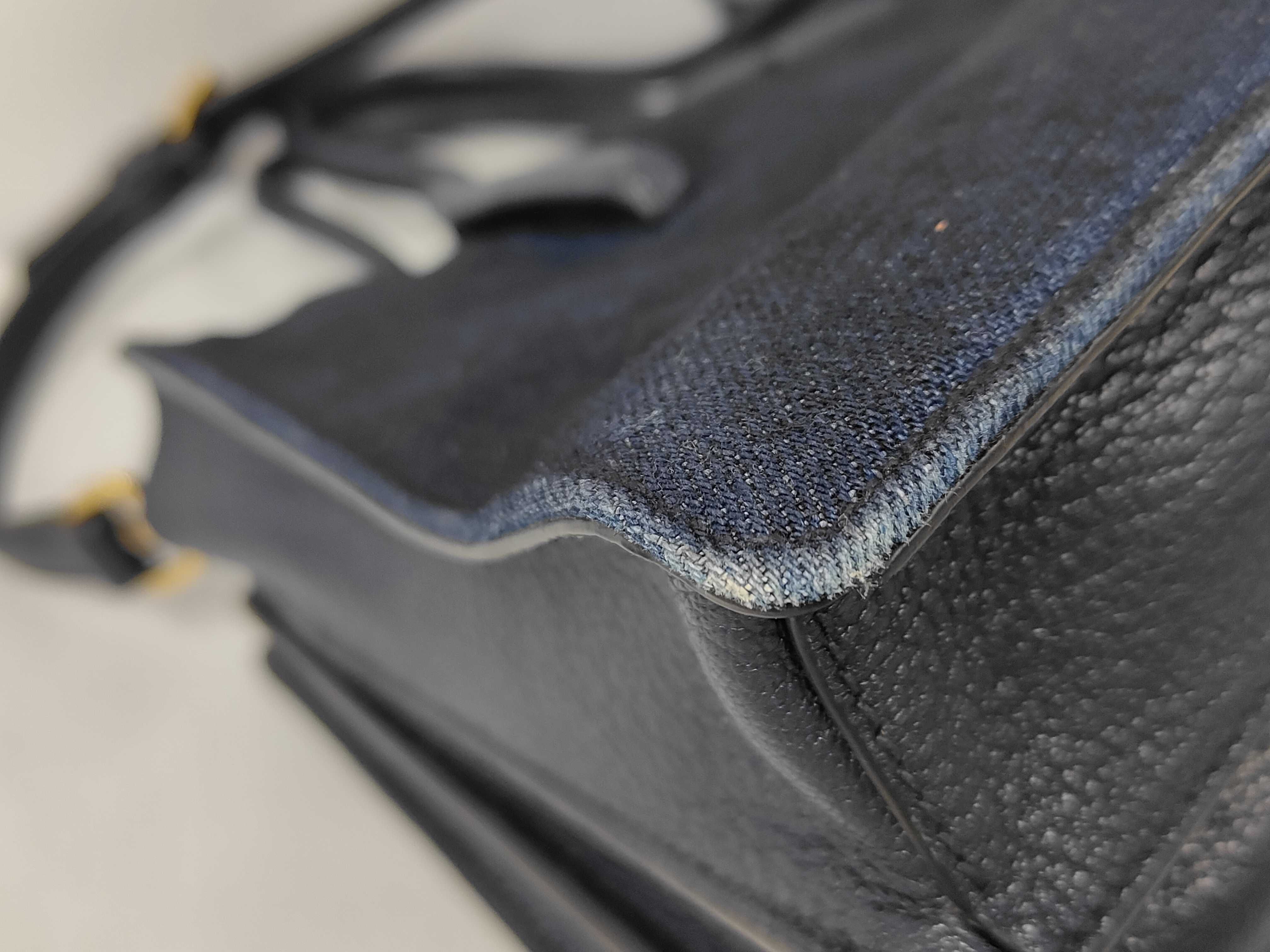 5BA104 Madras 2-way Shoulder Bag Leather Denim Blue Black Shoulder Bag — view 4