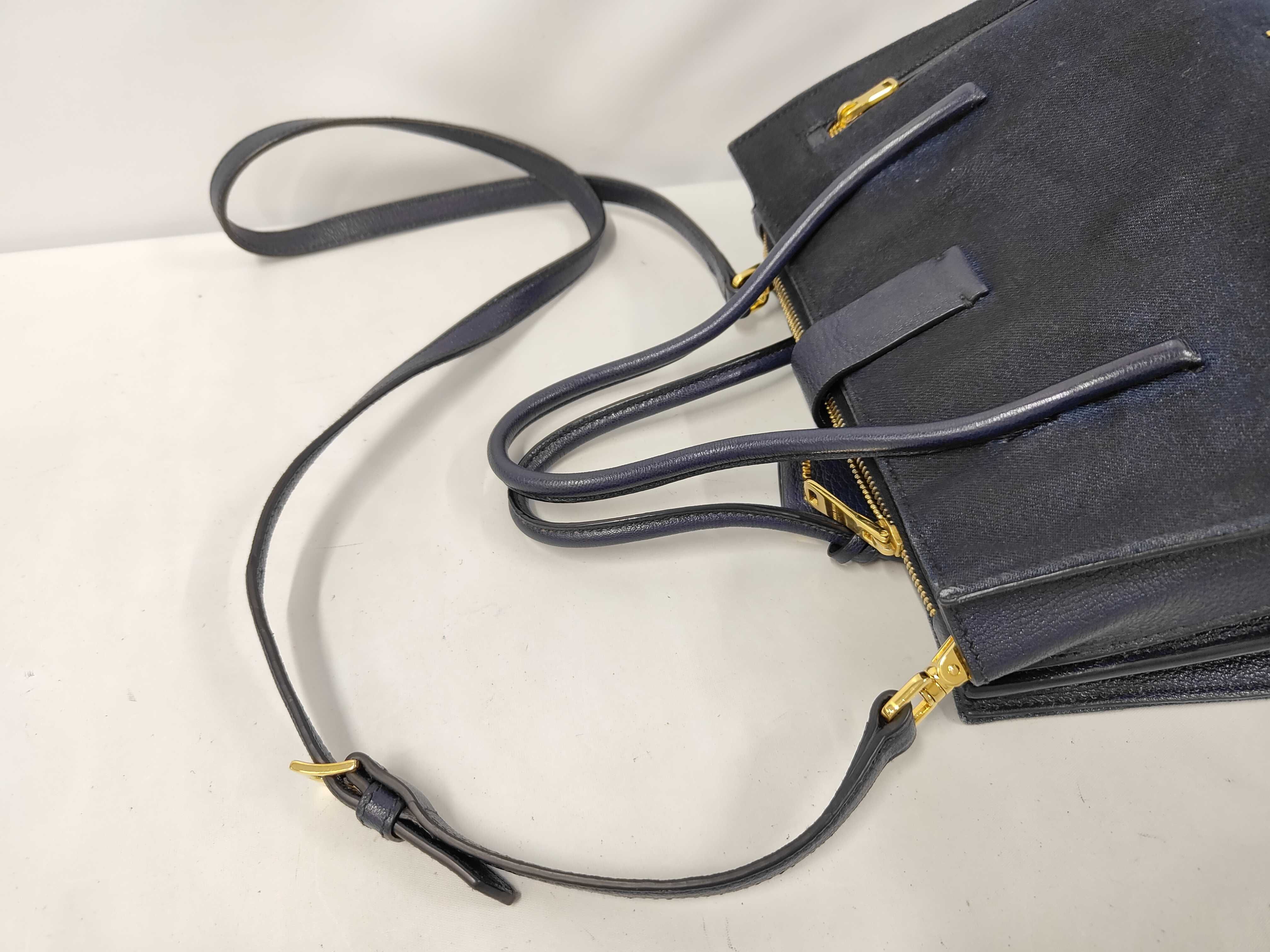 5BA104 Madras 2-way Shoulder Bag Leather Denim Blue Black Shoulder Bag — view 5