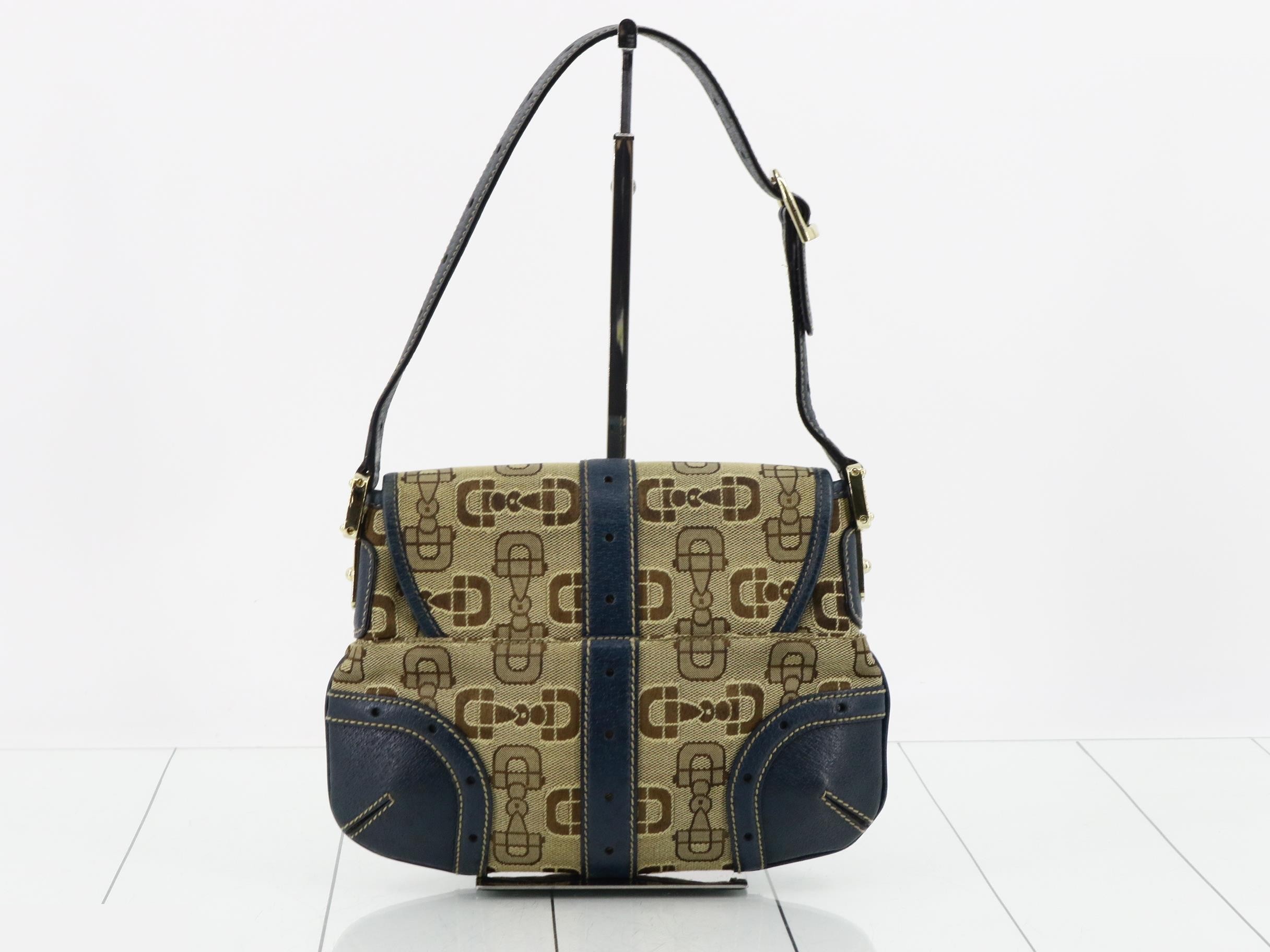 Canvas & Leather Horsebit Pattern One-Shoulder Bag — view 2