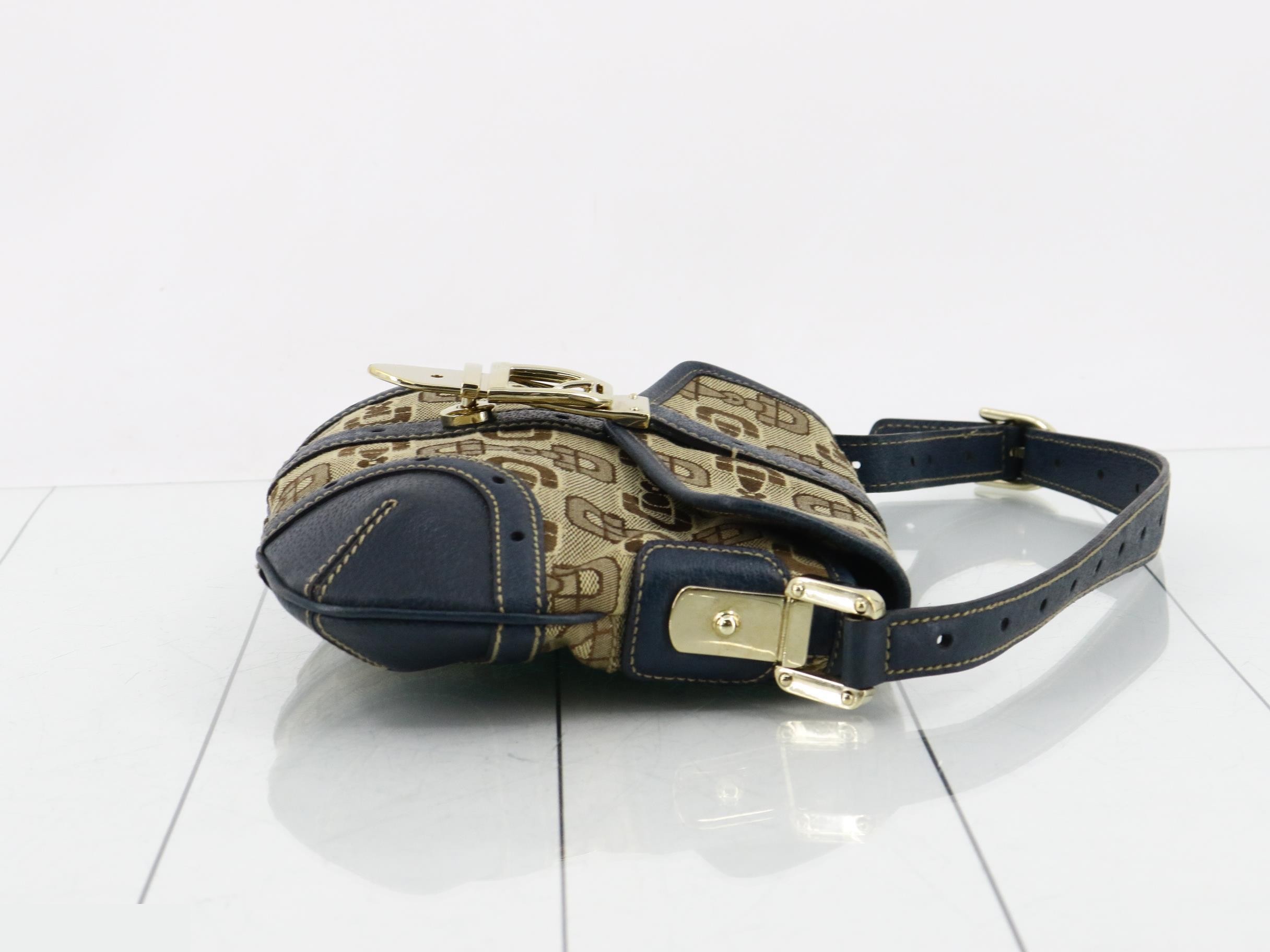 Canvas & Leather Horsebit Pattern One-Shoulder Bag — view 3