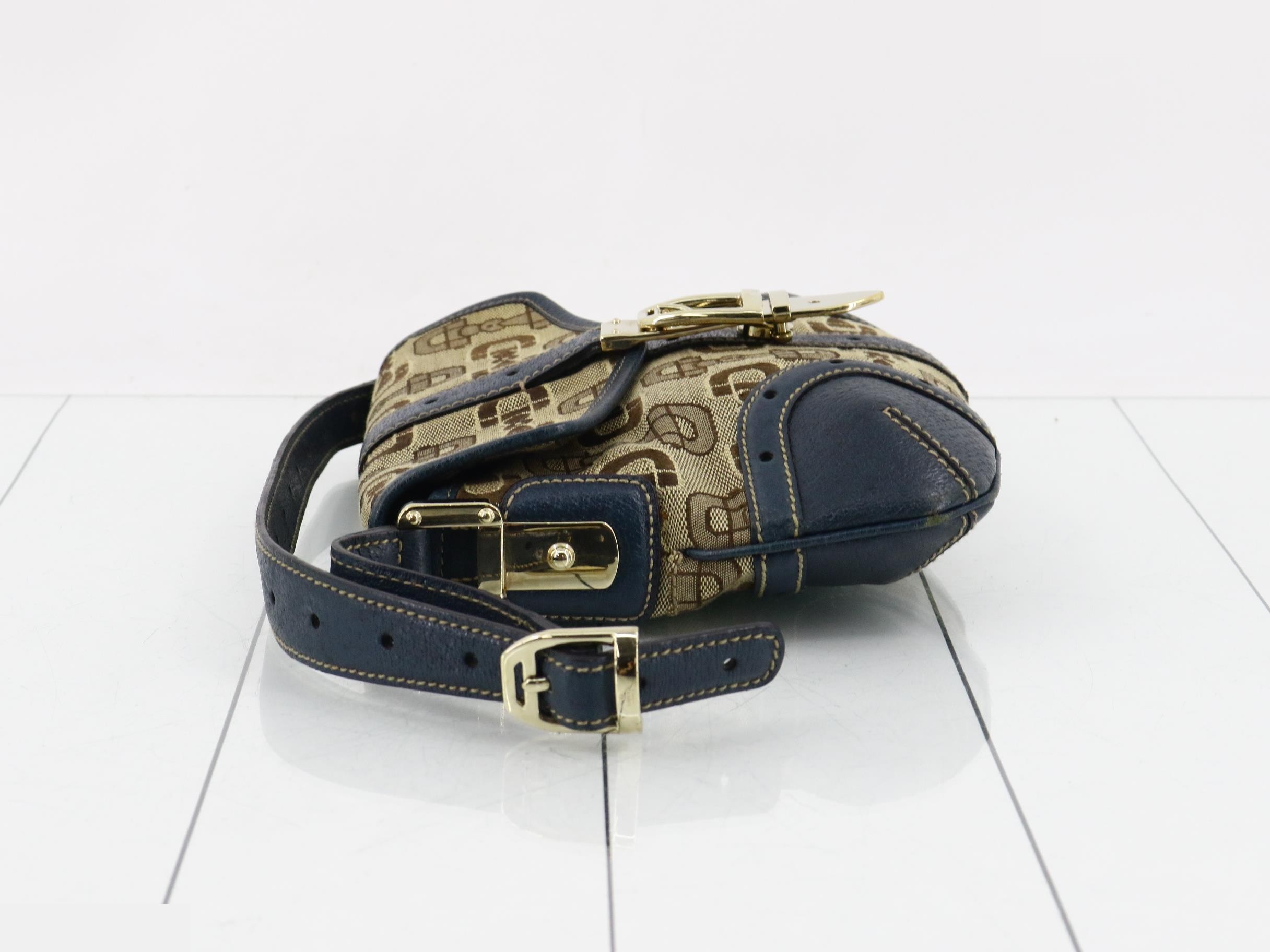 Canvas & Leather Horsebit Pattern One-Shoulder Bag — view 4