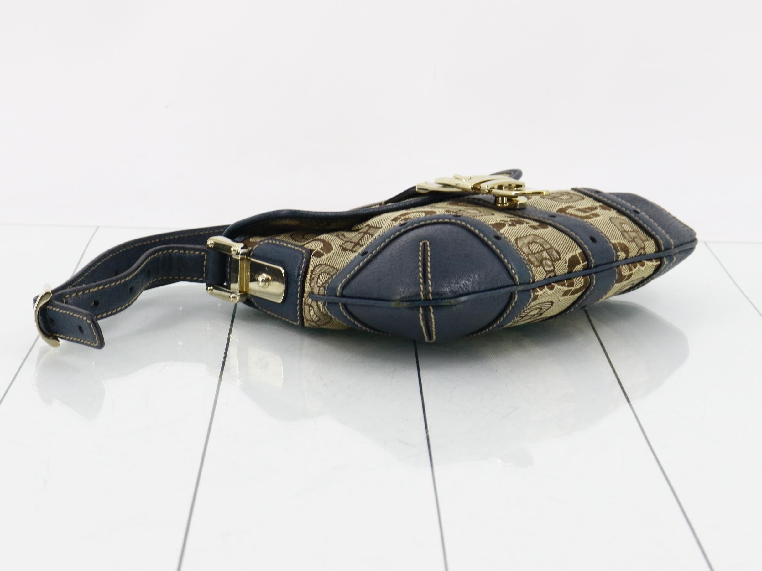Canvas & Leather Horsebit Pattern One-Shoulder Bag — view 5