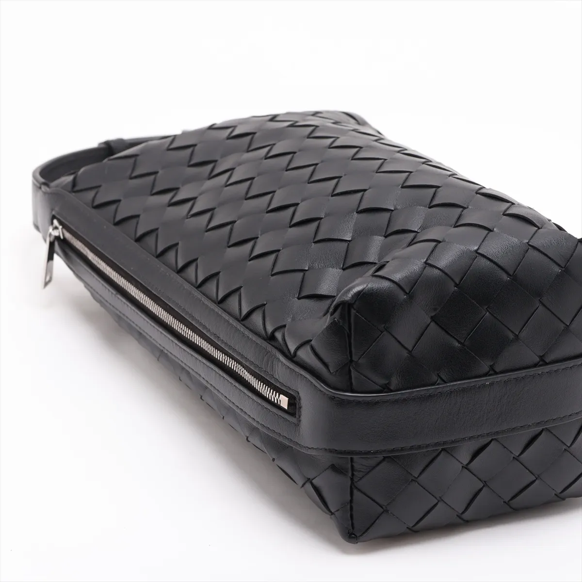 Intrecciato Leather Handbag, Black — view 4