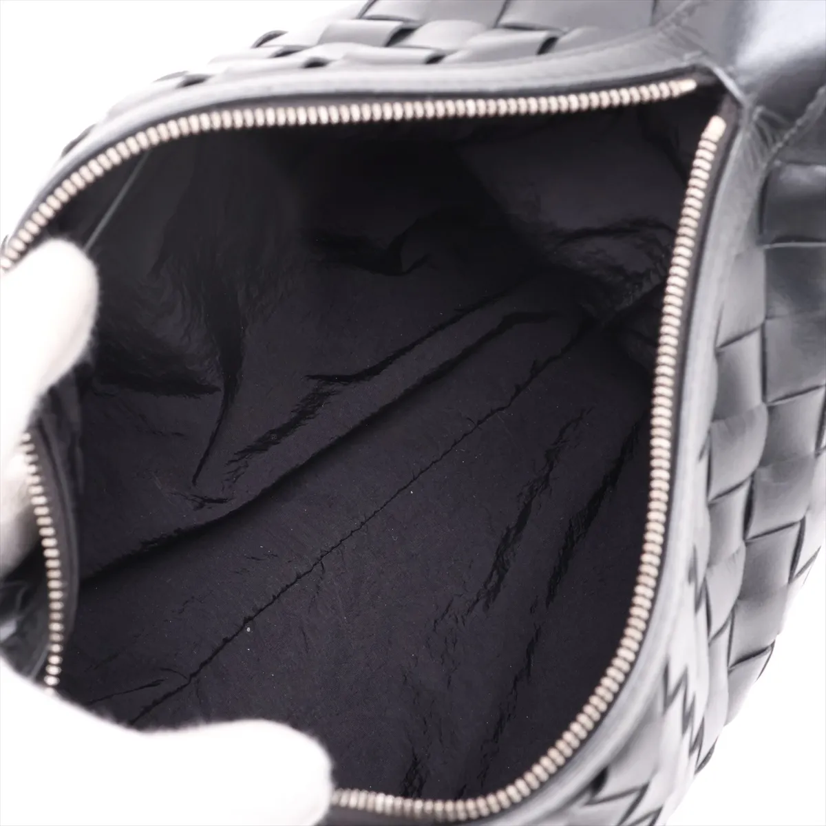 Intrecciato Leather Handbag, Black — view 7
