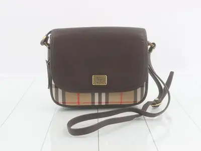 Shoulder bag, Nova Check pattern, brown canvas and leather.