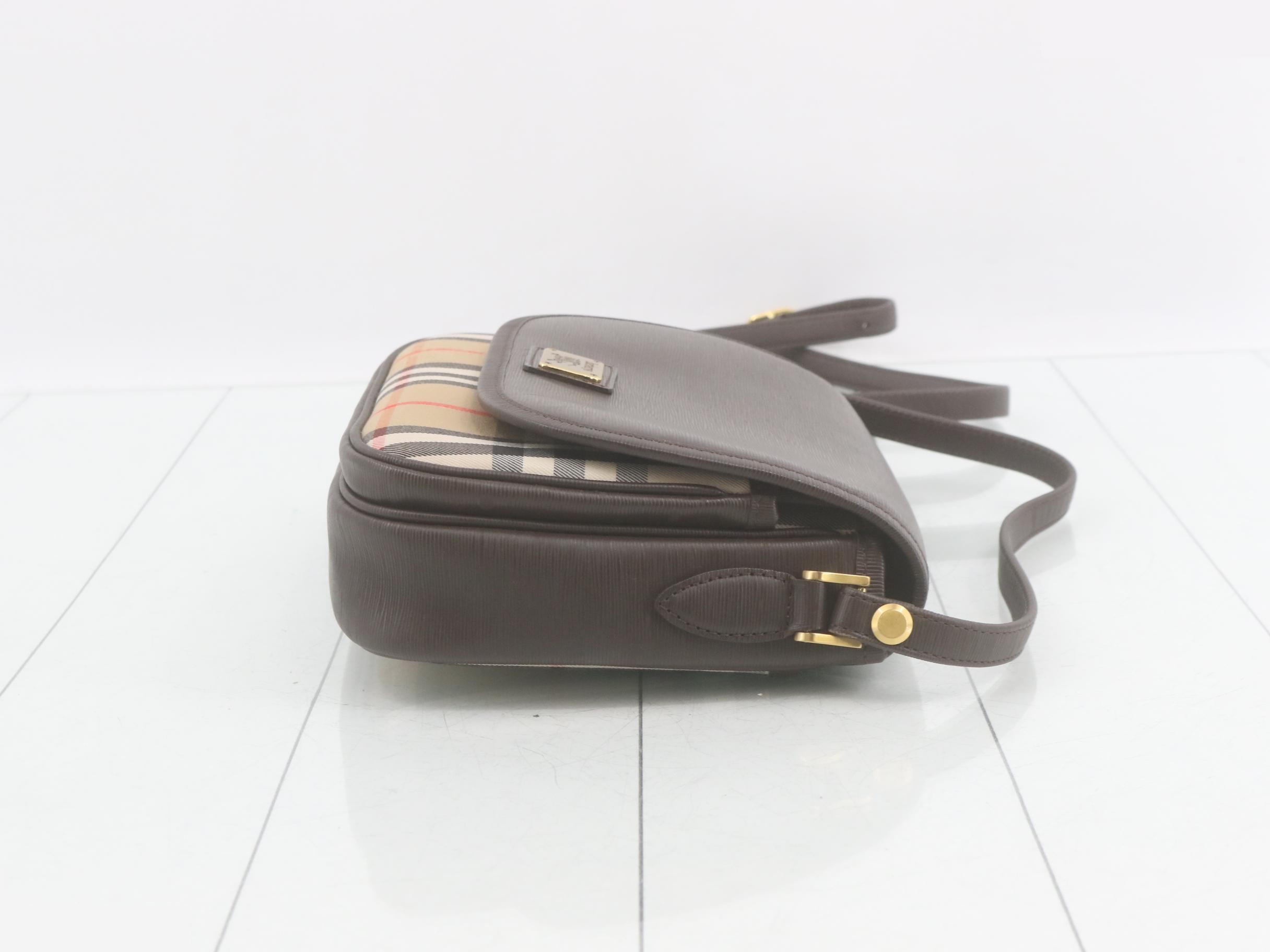 Shoulder bag, Nova Check pattern, brown canvas and leather. — view 3