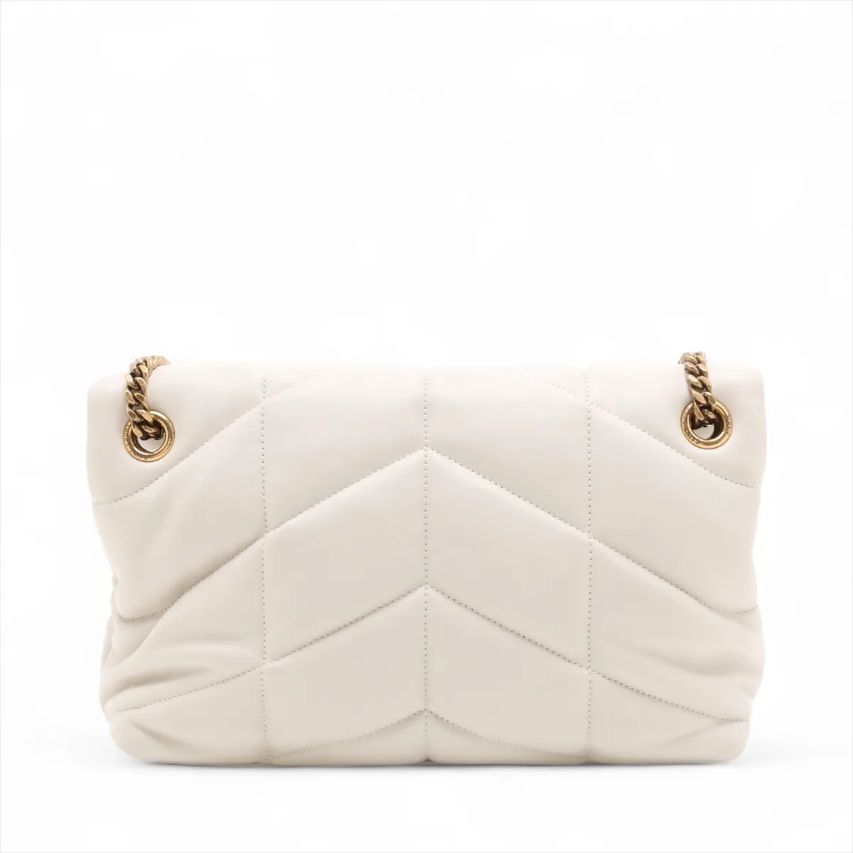 Lulu Puffer Leather Chain Shoulder Bag, White, 577476 — view 2