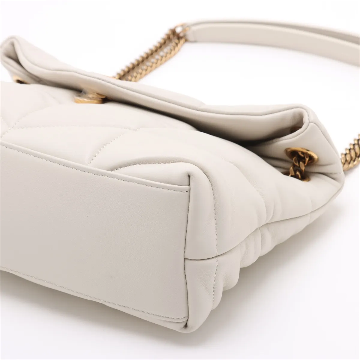 Lulu Puffer Leather Chain Shoulder Bag, White, 577476 — view 3