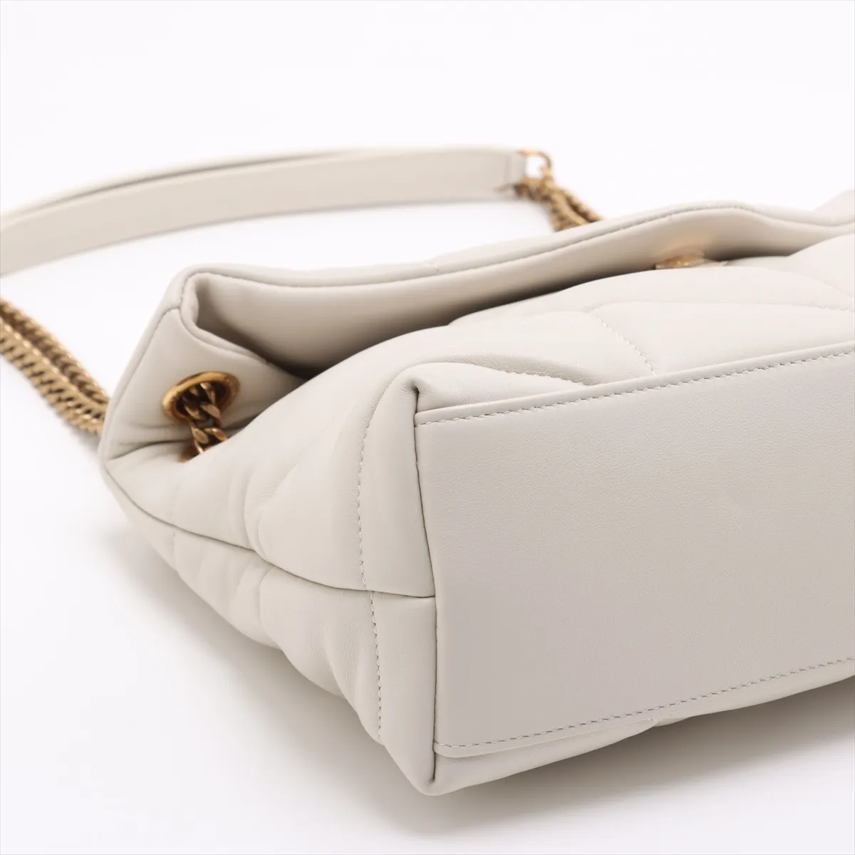 Lulu Puffer Leather Chain Shoulder Bag, White, 577476 — view 4