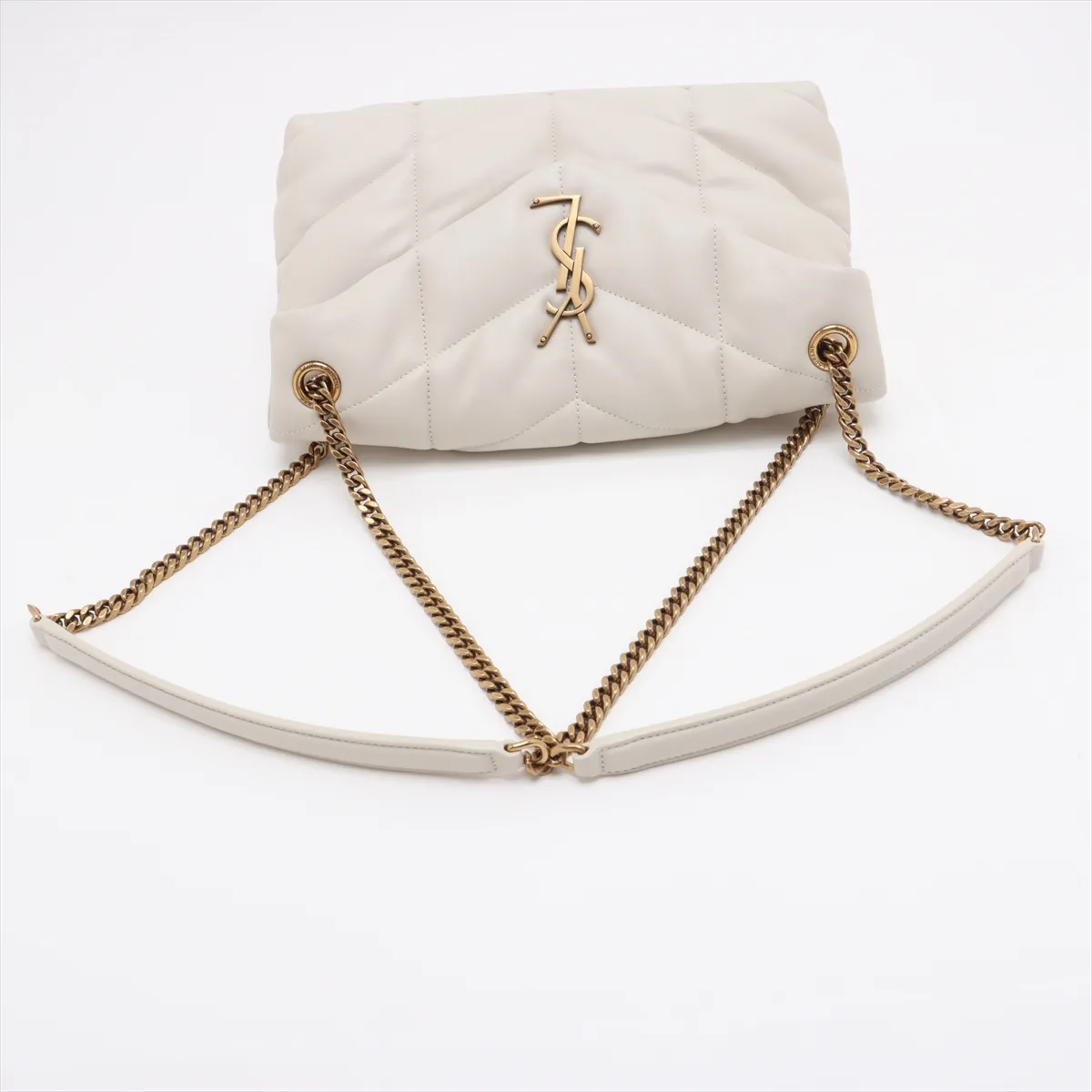 Lulu Puffer Leather Chain Shoulder Bag, White, 577476 — view 5