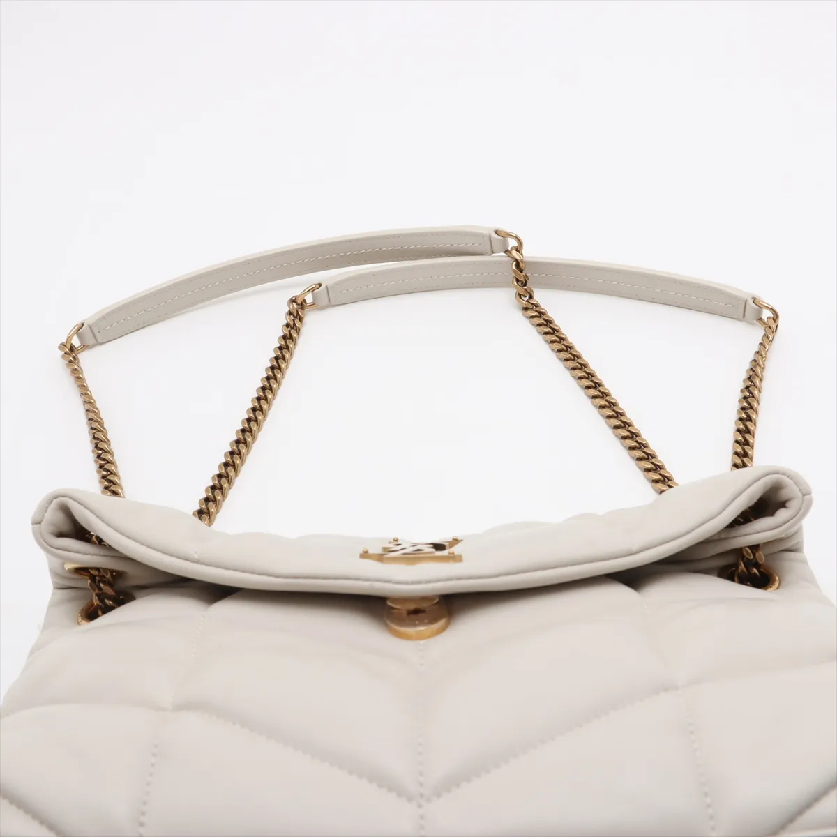 Lulu Puffer Leather Chain Shoulder Bag, White, 577476 — view 6