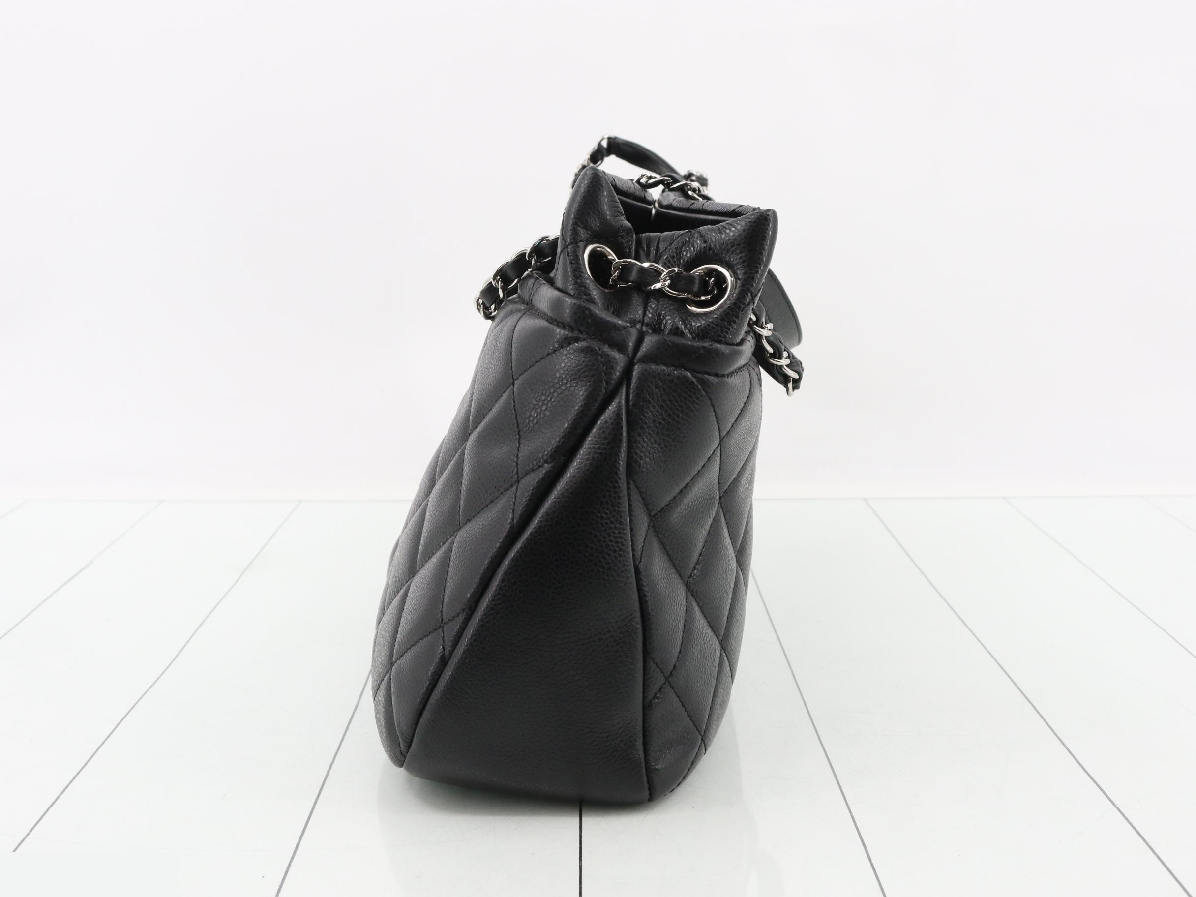 Matelassé Chain Shoulder Bag, Caviar Leather, Black — view 3