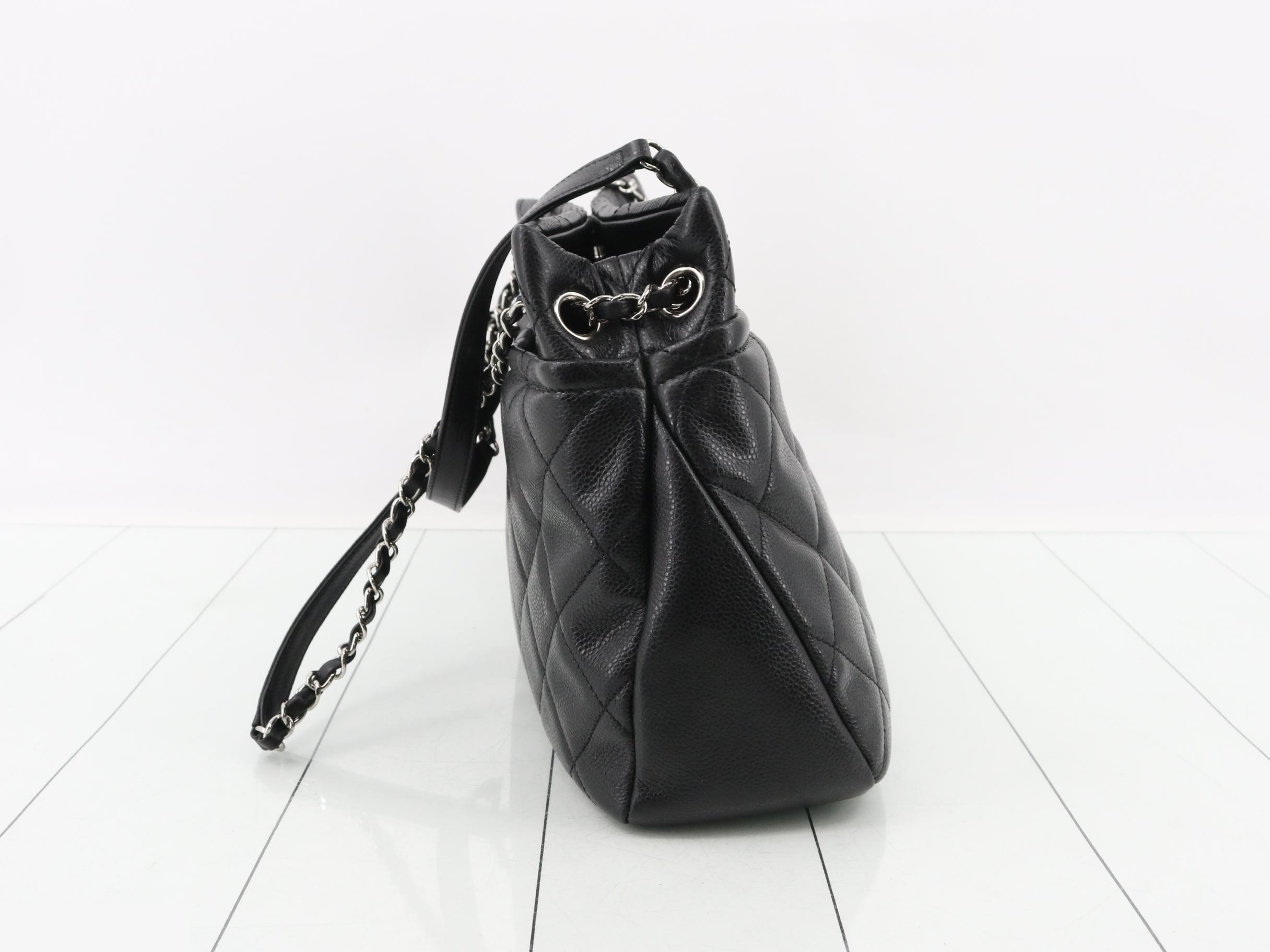 Matelassé Chain Shoulder Bag, Caviar Leather, Black — view 4