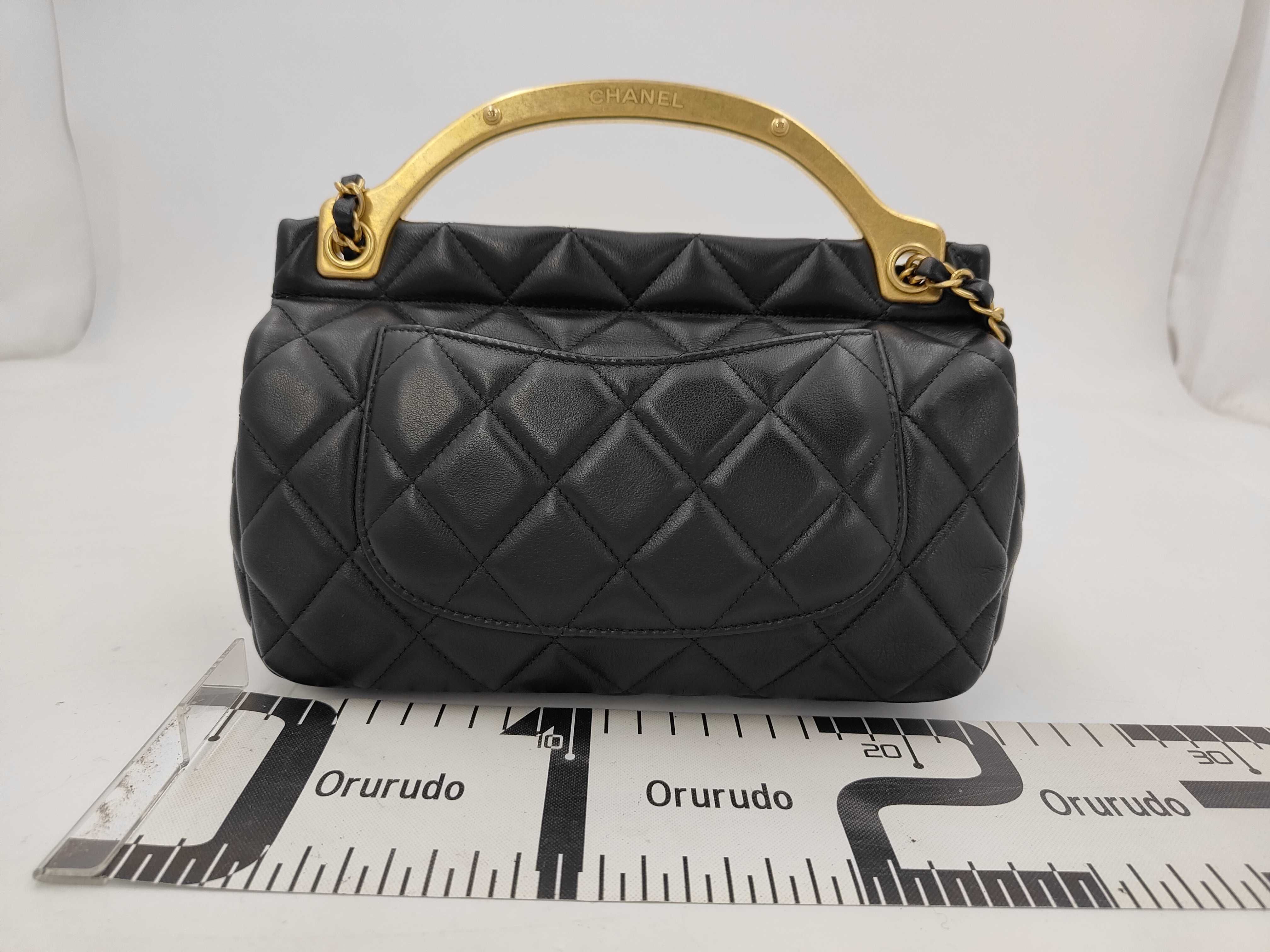 Lambskin Chain Shoulder Bag with Turn-Lock Closure and Handle — view 2