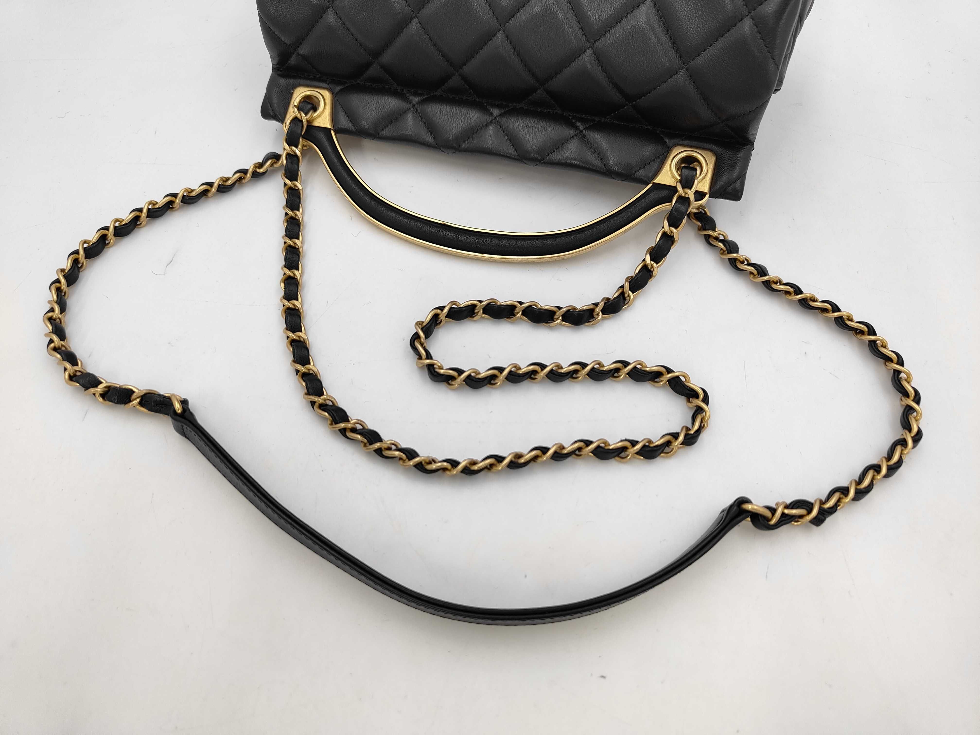 Lambskin Chain Shoulder Bag with Turn-Lock Closure and Handle — view 5