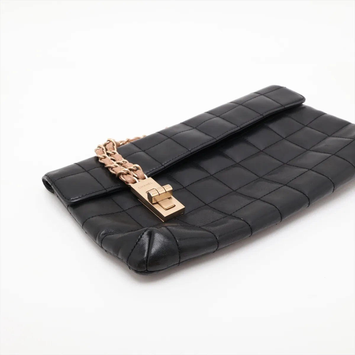 Chocolate Bar Lambskin Chain Shoulder Bag, Black with Gold Hardware, Item No. 8877943 (Serial No. 8) — view 4