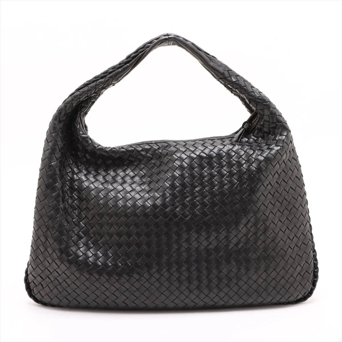 Intrecciato Hobo Leather Shoulder Bag Black 115654 — view 2