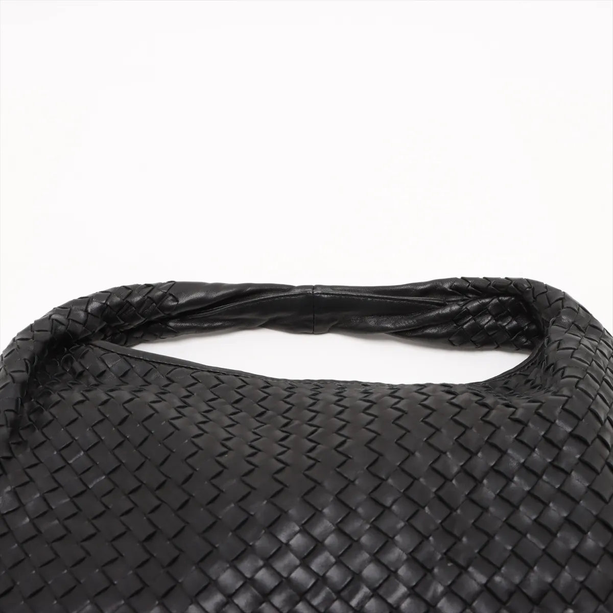 Intrecciato Hobo Leather Shoulder Bag Black 115654 — view 6