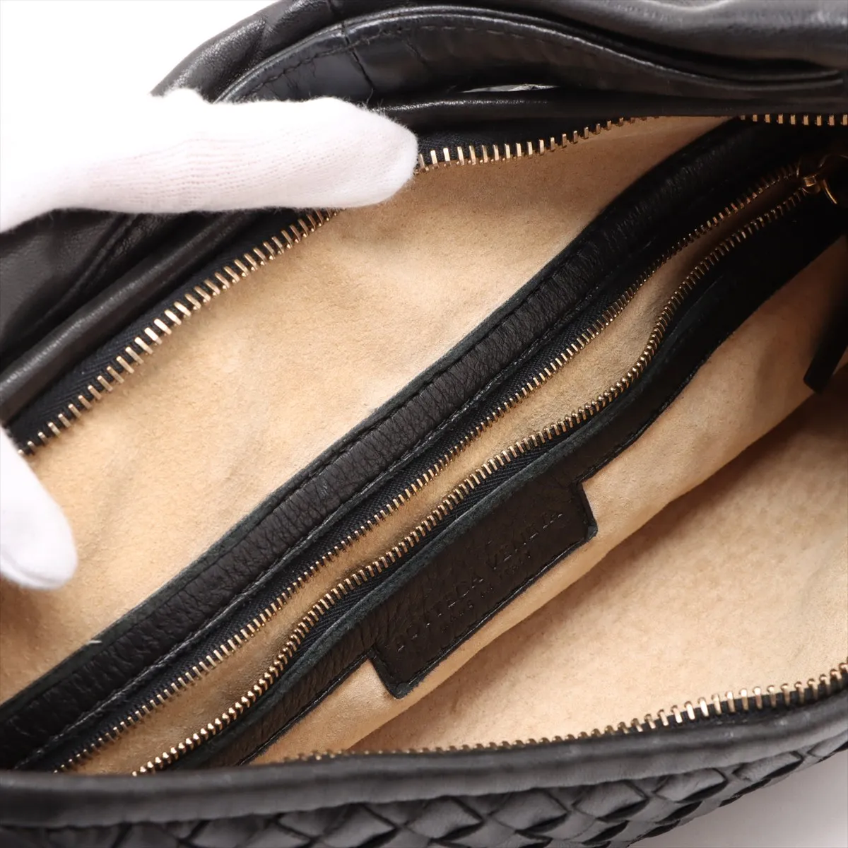 Intrecciato Hobo Leather Shoulder Bag Black 115654 — view 10