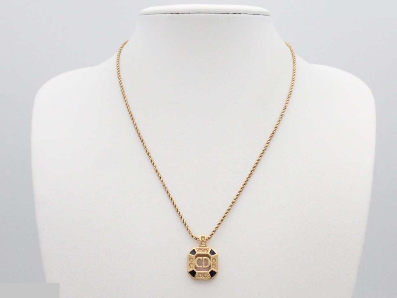 CD logo necklace, gold, square — view 3