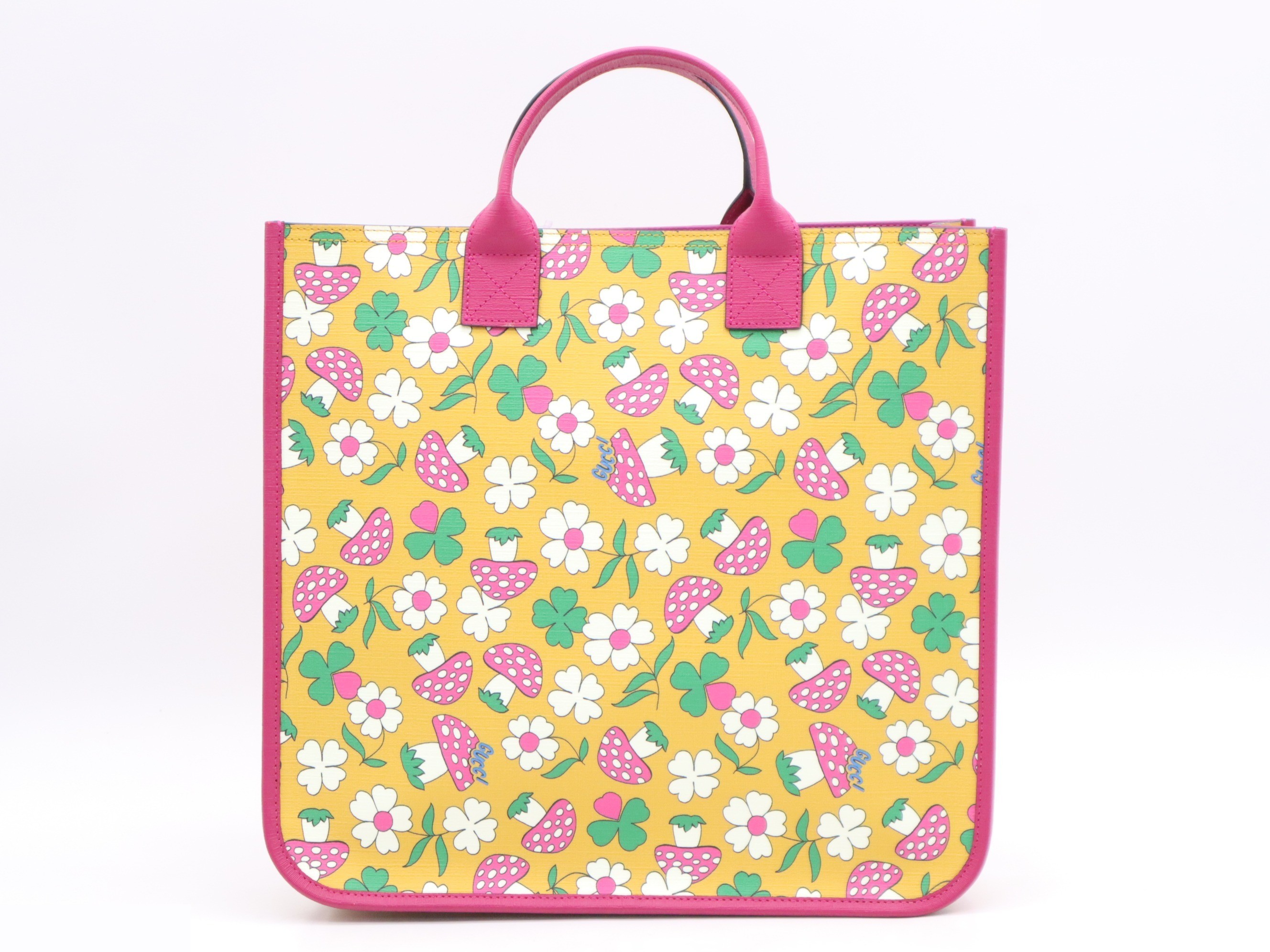 Children's handbag, pink and yellow, floral and mushroom pattern, with dust bag. — view 2