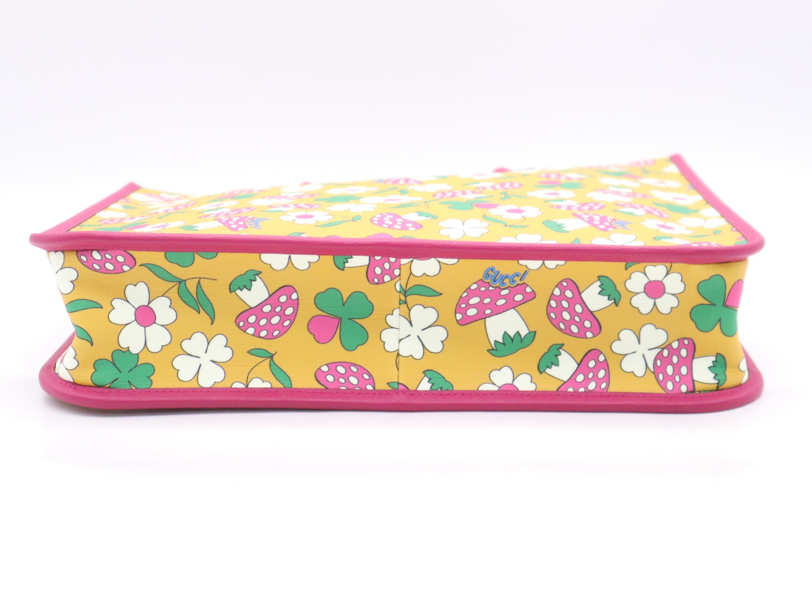 Children's handbag, pink and yellow, floral and mushroom pattern, with dust bag. — view 4
