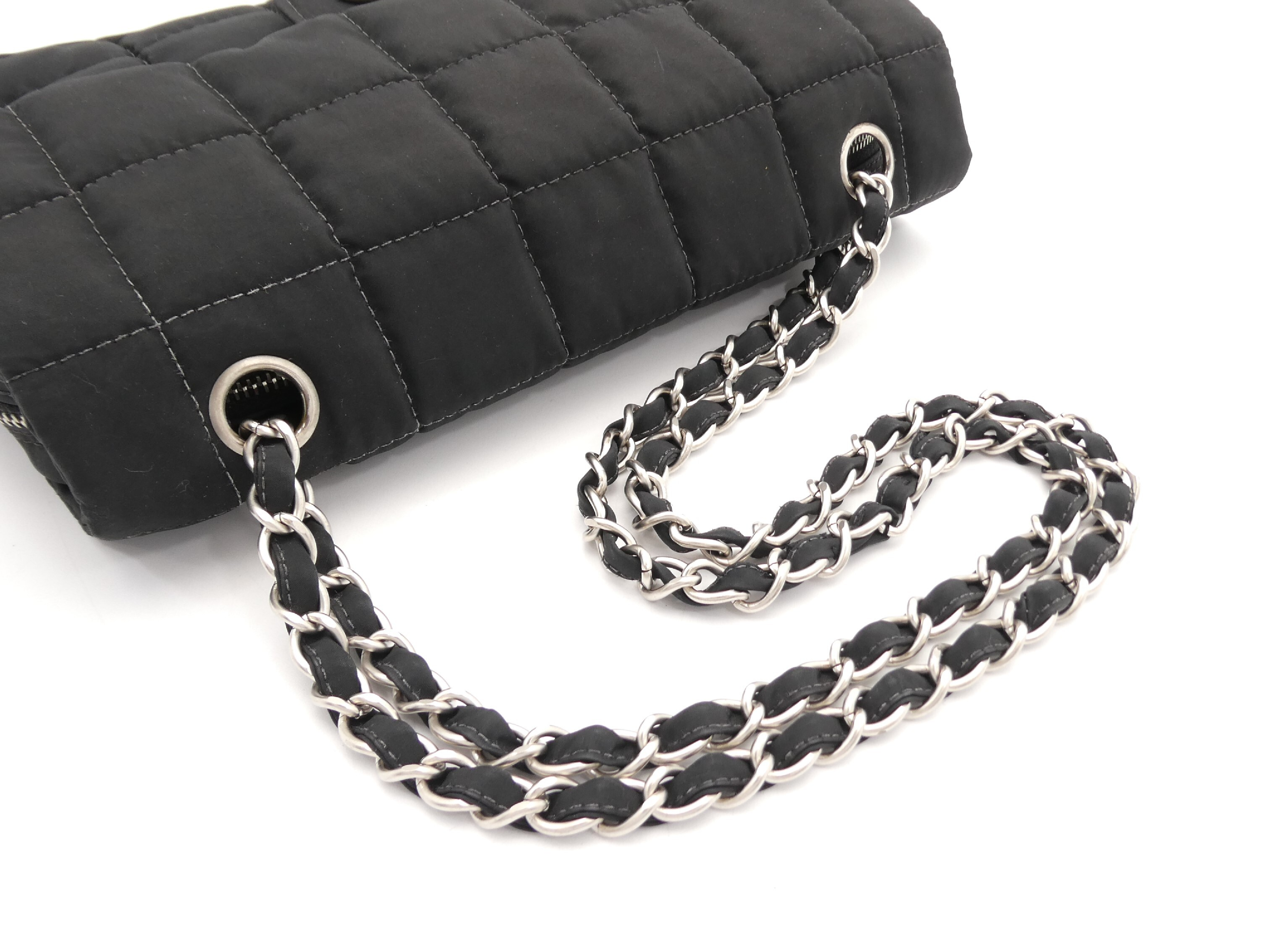 Chocolate Bar Nylon Coco Mark Turnlock Double Chain Shoulder Bag — view 6