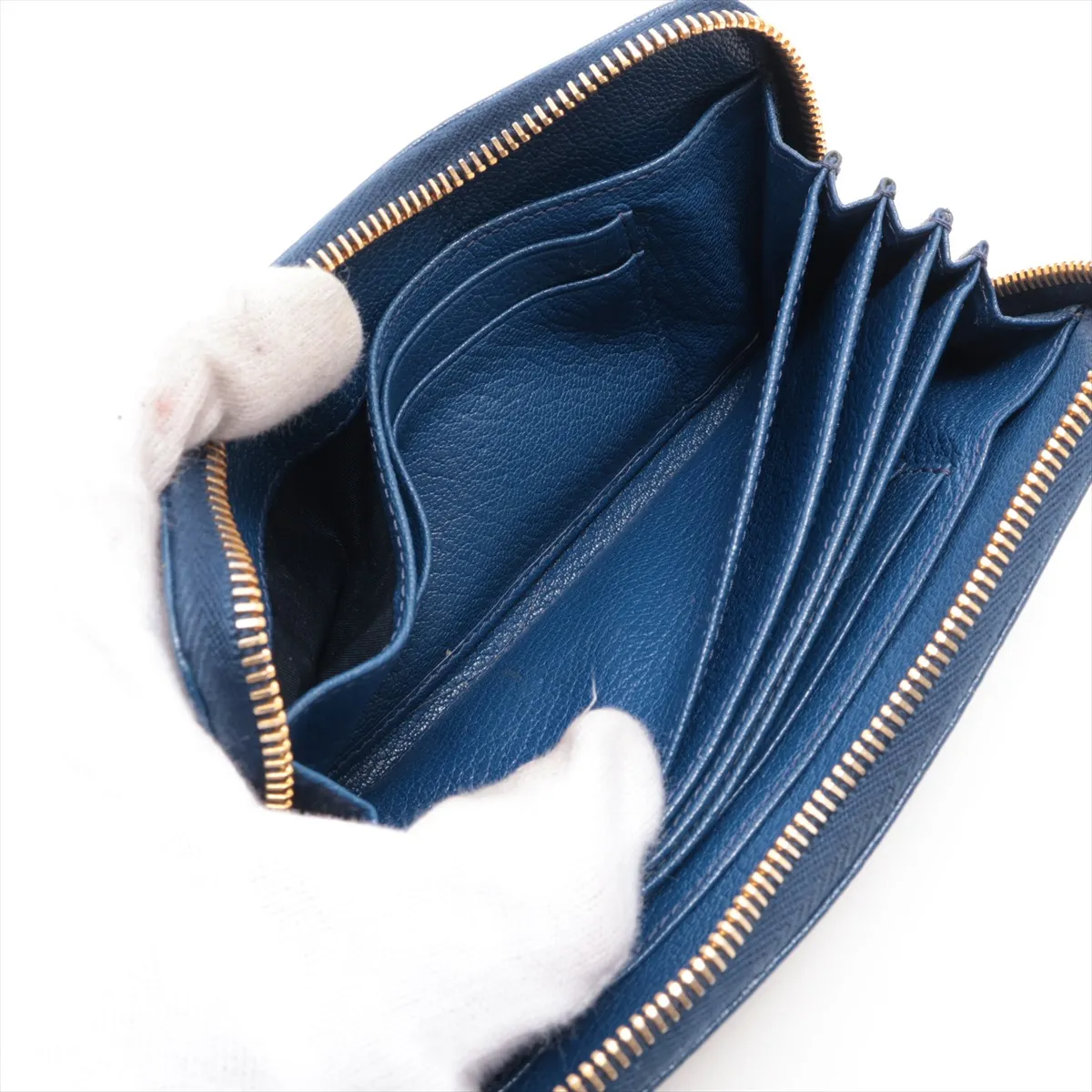 Madras Leather Round Zip Wallet Blue 5M1394 — view 5