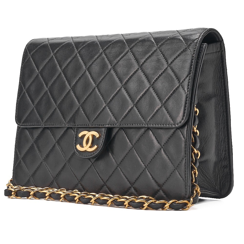 Lambskin Matelassé 23cm Push-Lock Black — view 2