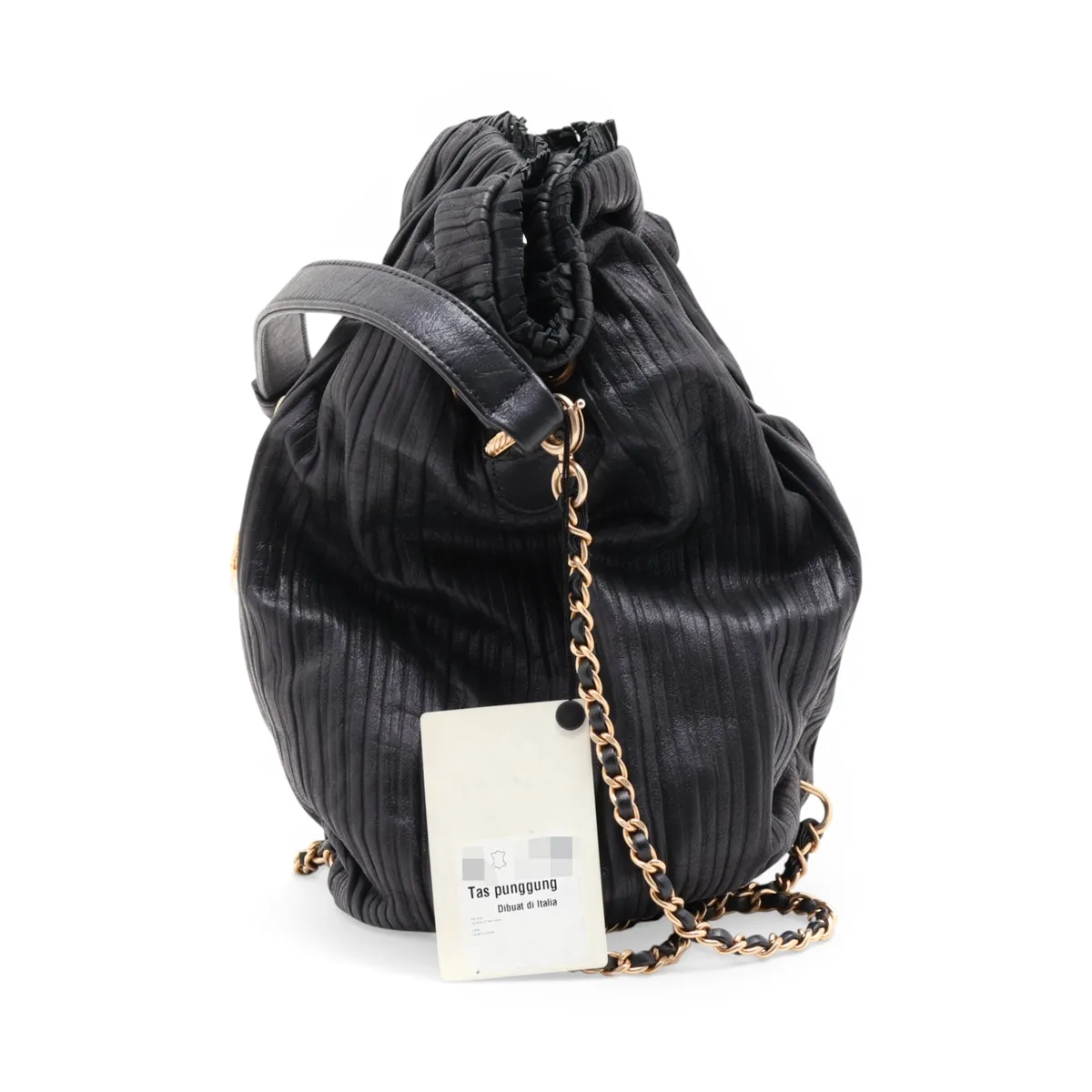 Coco Mark Sparkle Leather Chain Shoulder Bag, Drawstring, Fringe, Black, Gold Hardware, 24889617, Series 2 — view 2