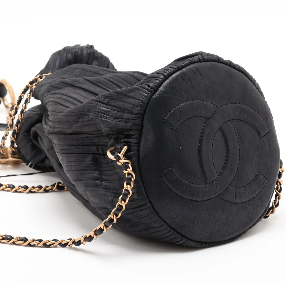 Coco Mark Sparkle Leather Chain Shoulder Bag, Drawstring, Fringe, Black, Gold Hardware, 24889617, Series 2 — view 4