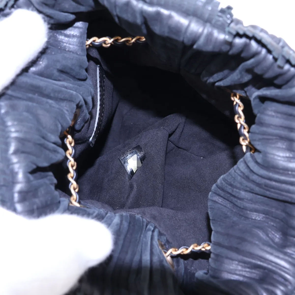 Coco Mark Sparkle Leather Chain Shoulder Bag, Drawstring, Fringe, Black, Gold Hardware, 24889617, Series 2 — view 6