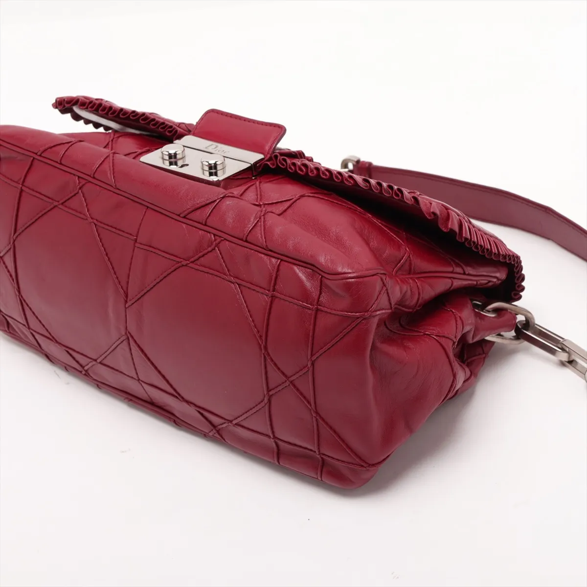 Cannage New Rock Leather Chain Shoulder Bag, Red — view 3