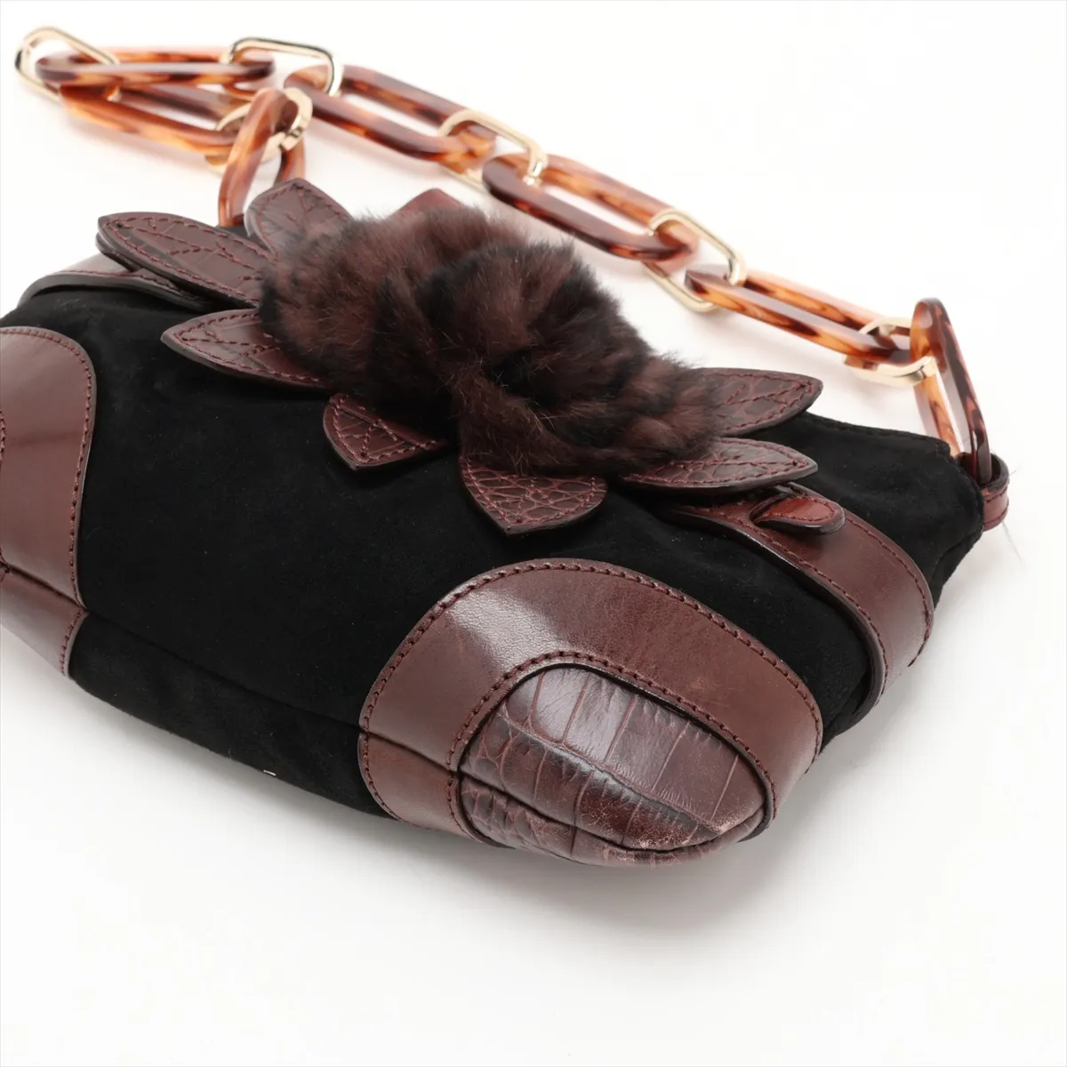 Suede and Leather Shoulder Bag, Brown — view 3