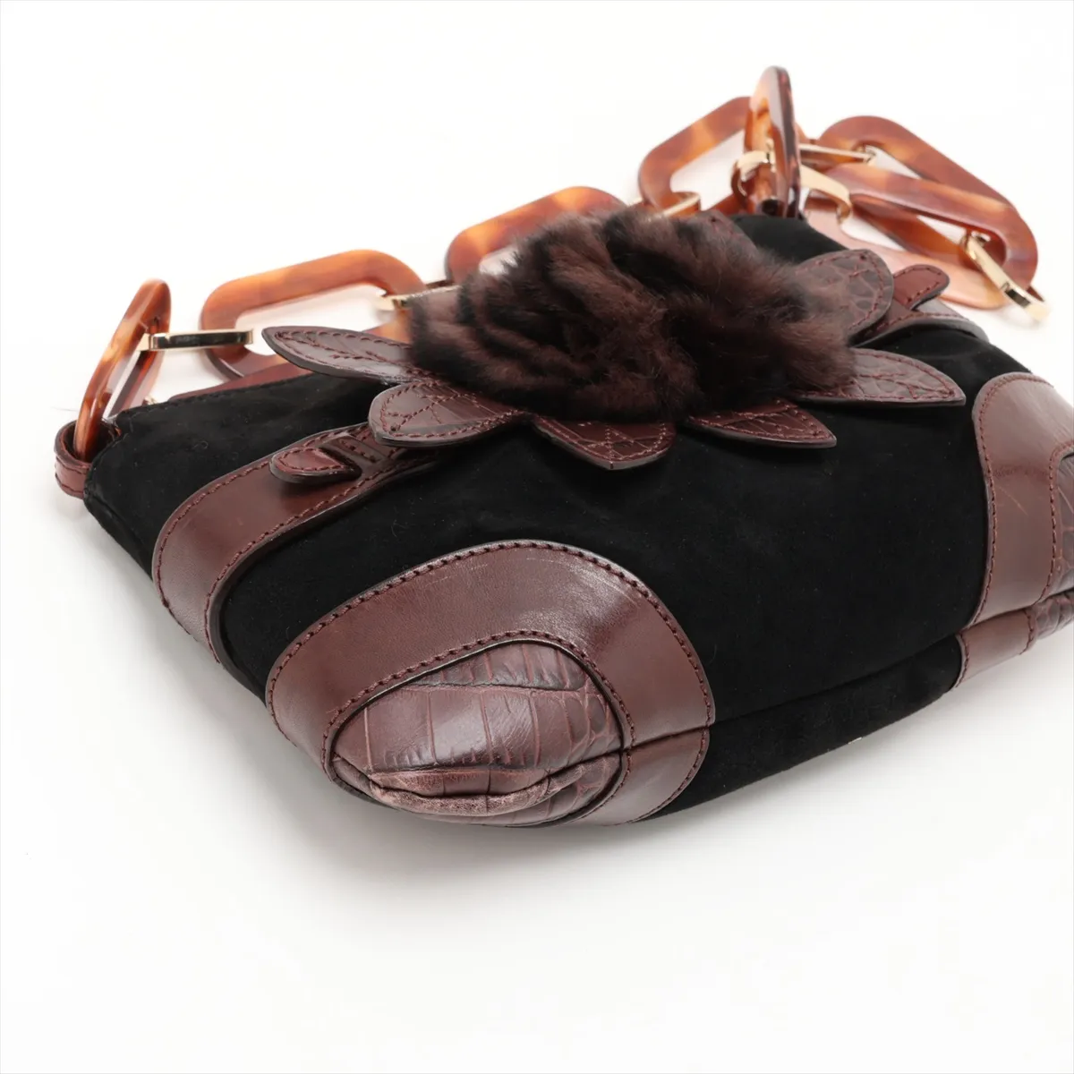 Suede and Leather Shoulder Bag, Brown — view 4