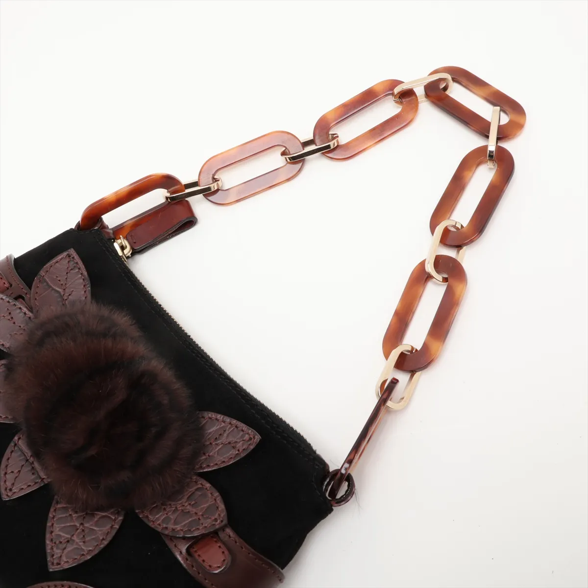 Suede and Leather Shoulder Bag, Brown — view 5
