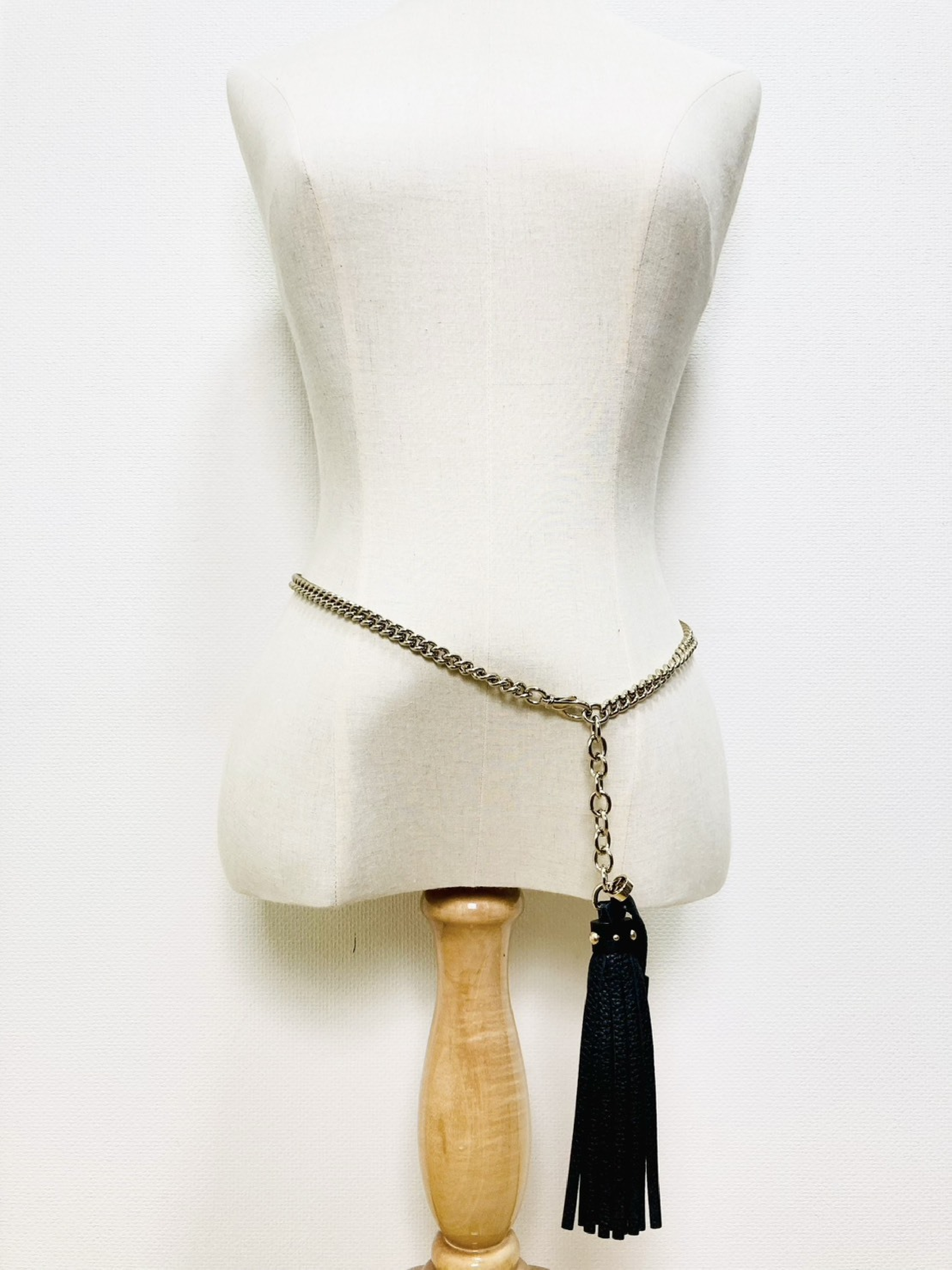 388992 Interlocking G Fringe Tassel Leather Chain Belt 75/30 Black Belt — view 5