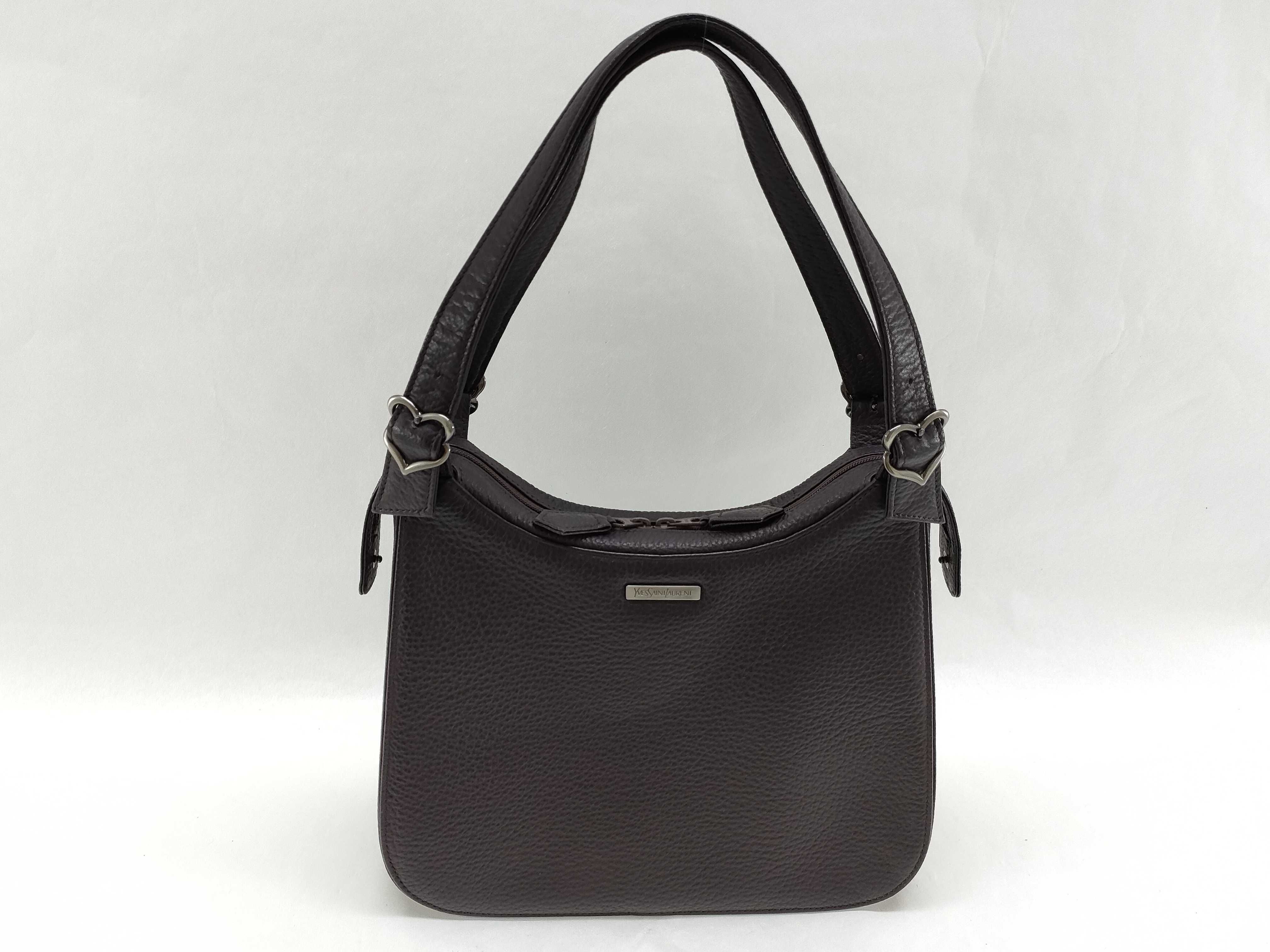 Leather Brown Handbag with Logo Plate