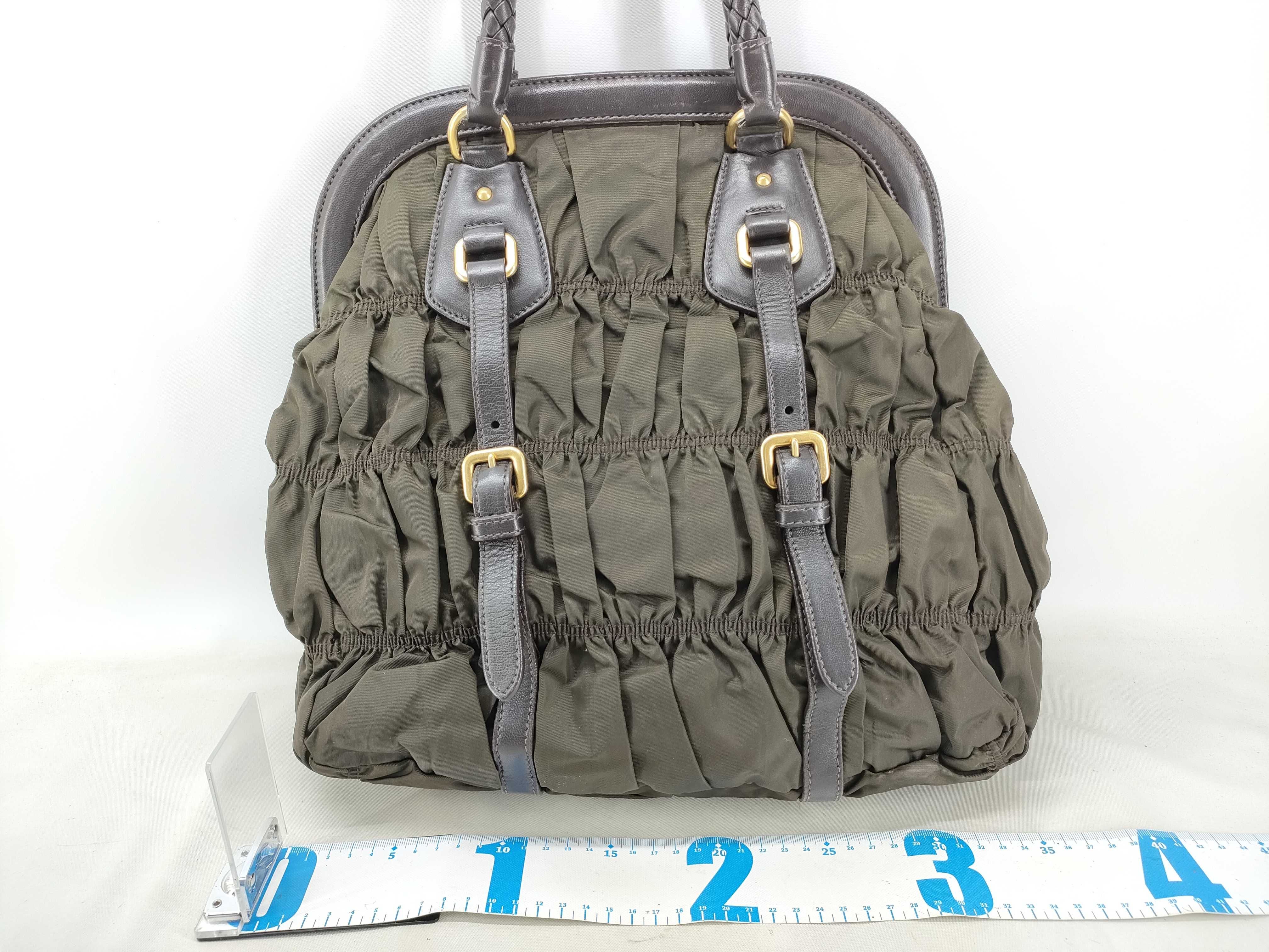 Nylon Gathered Triangle Logo Tote Bag with Braided Handles — view 2