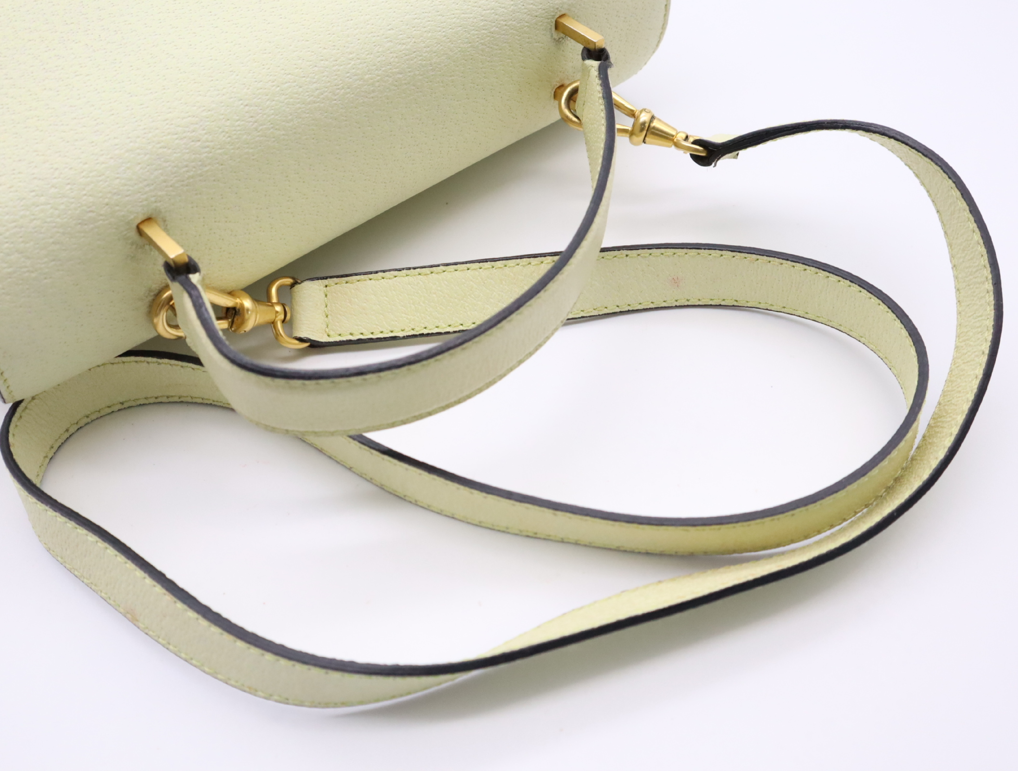 Leather 2-way Handbag with Ivory Gold Hardware and Shoulder Strap — view 10