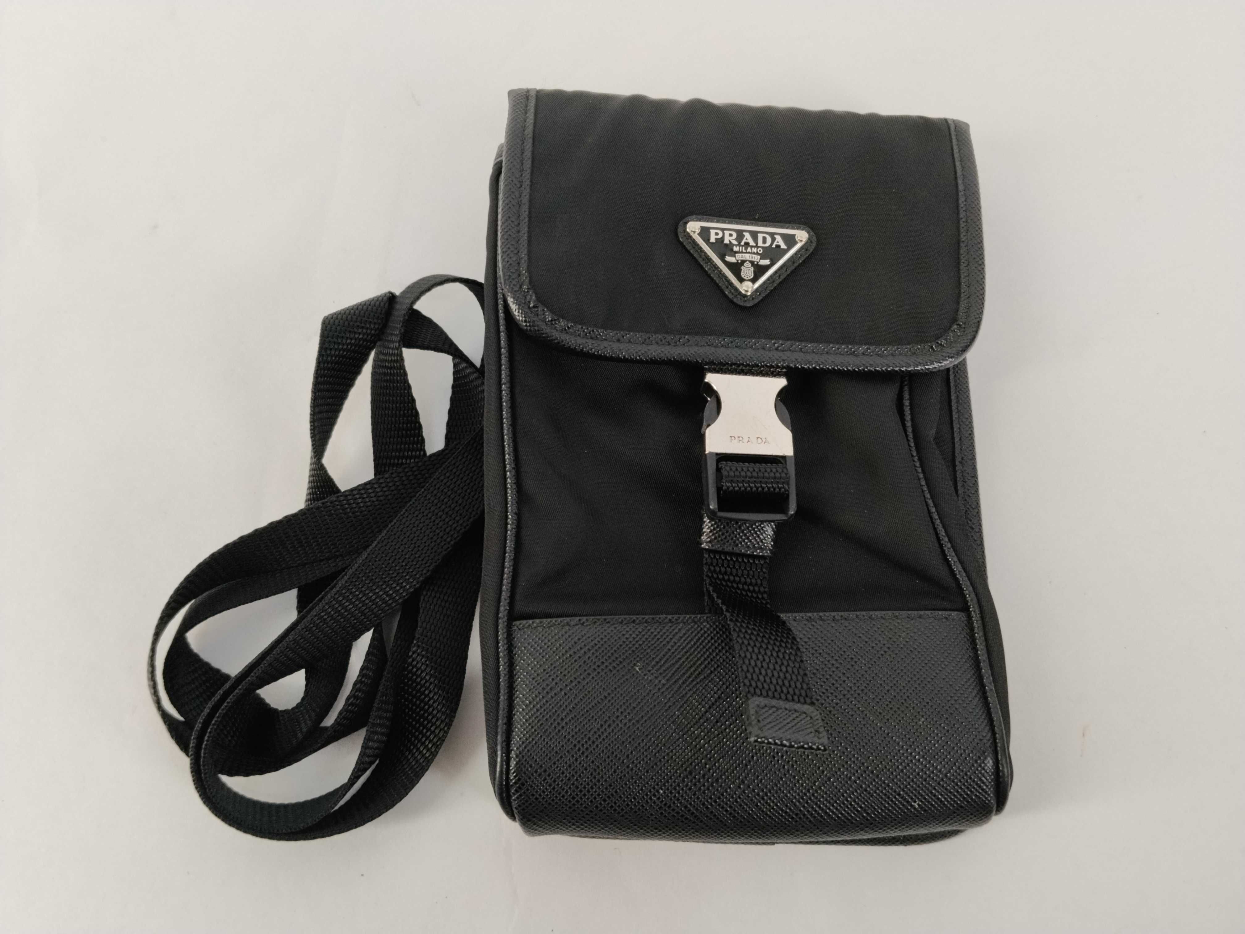 Nylon x Leather Triangle Plate Phone Case Shoulder Bag