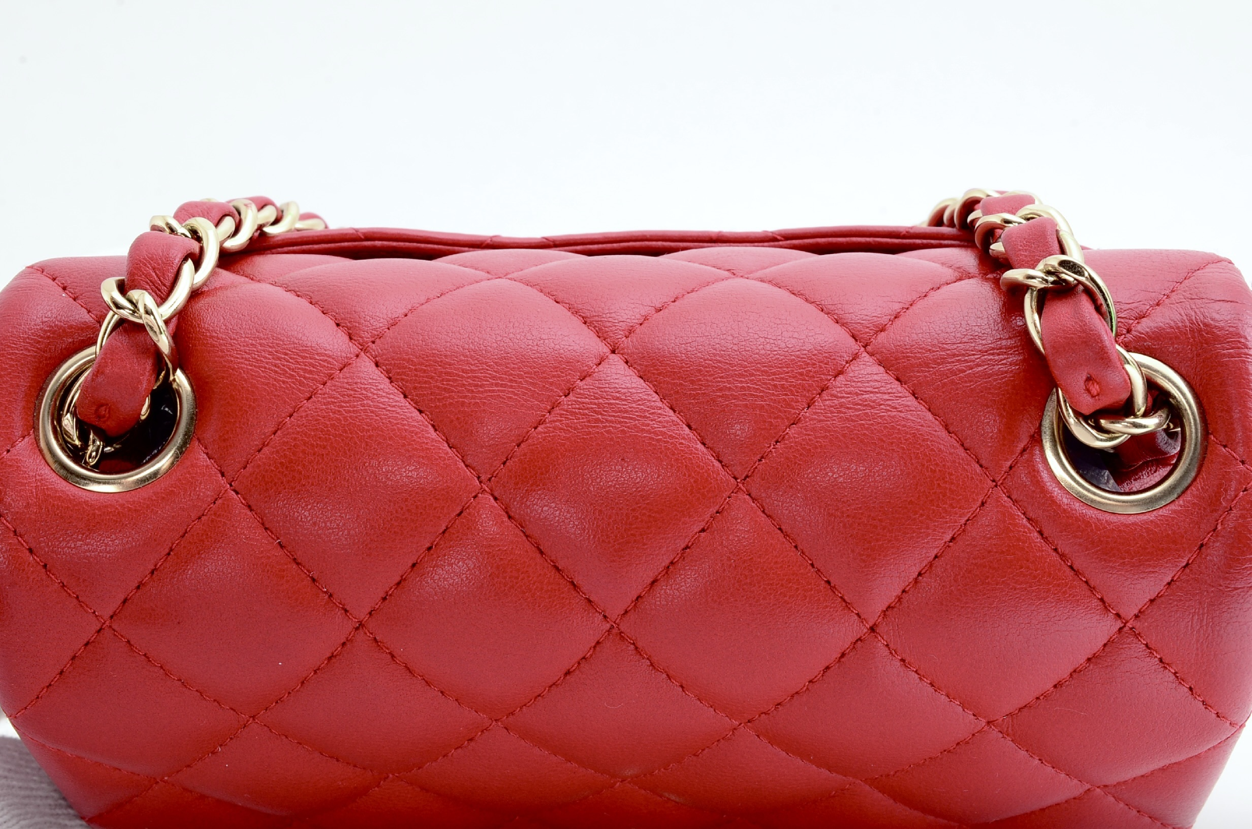 Mini Matelassé Chain Shoulder Bag, Red — view 12