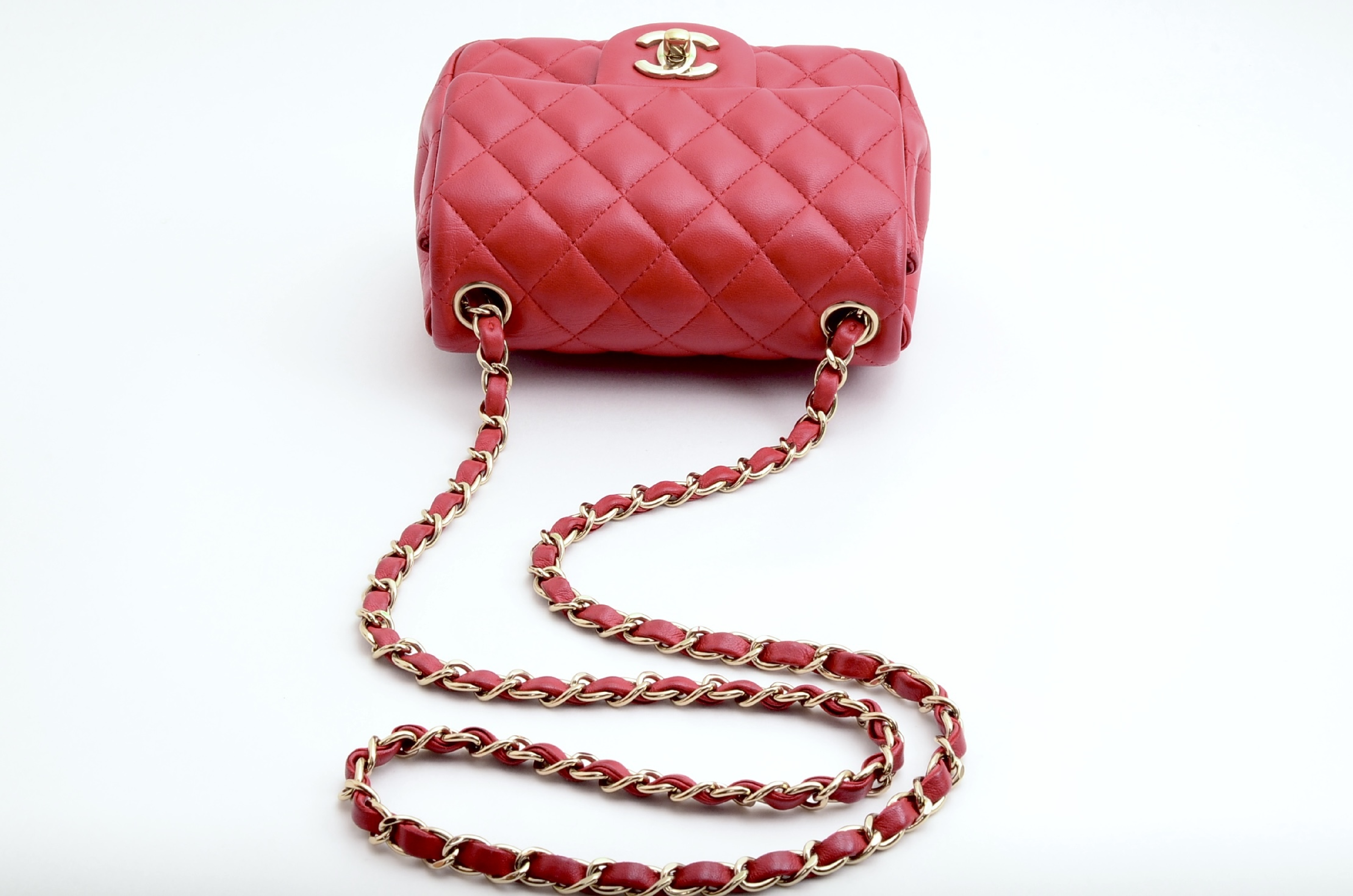 Mini Matelassé Chain Shoulder Bag, Red — view 10