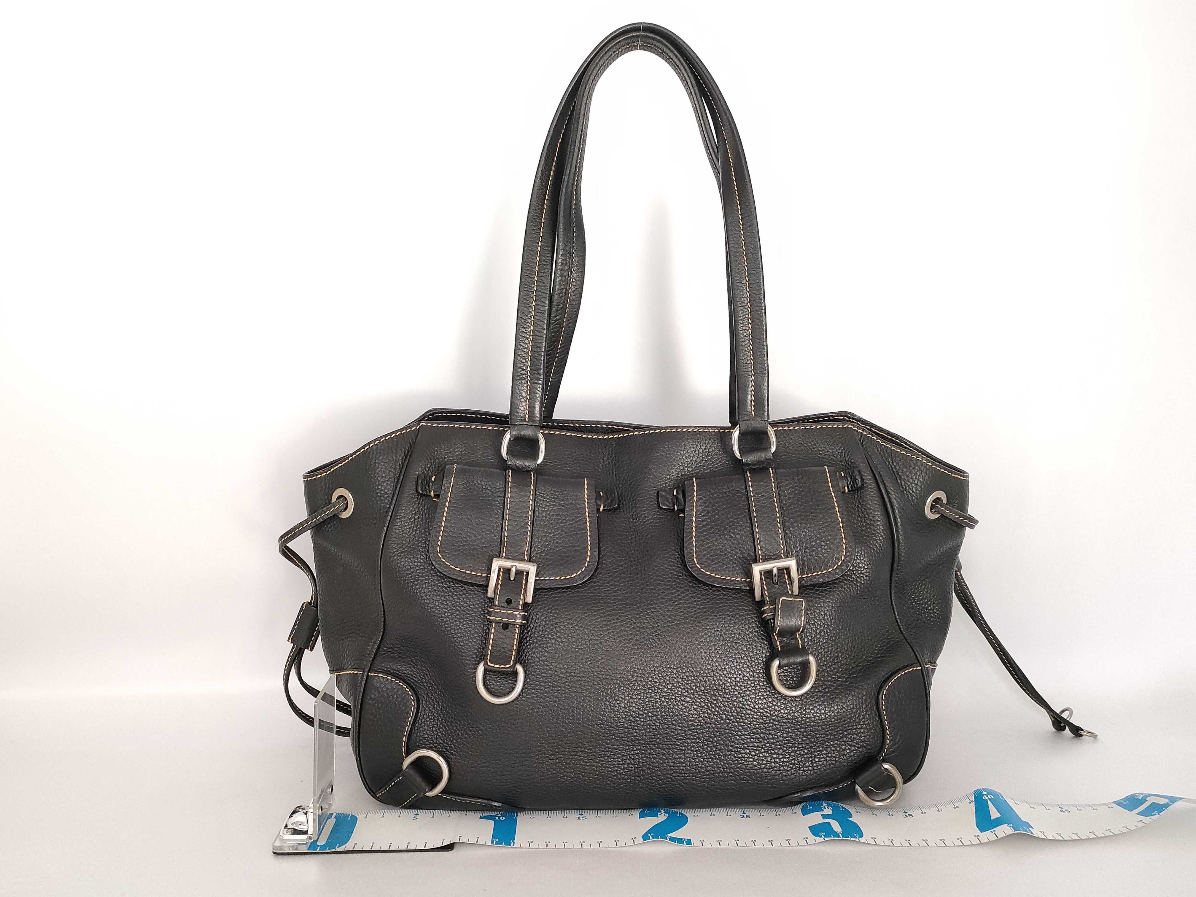 Leather Tote Bag Triangle Plate Black Tote Bag — view 2